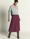 Pleat Side Split Midi Skirt-Dark Cherry