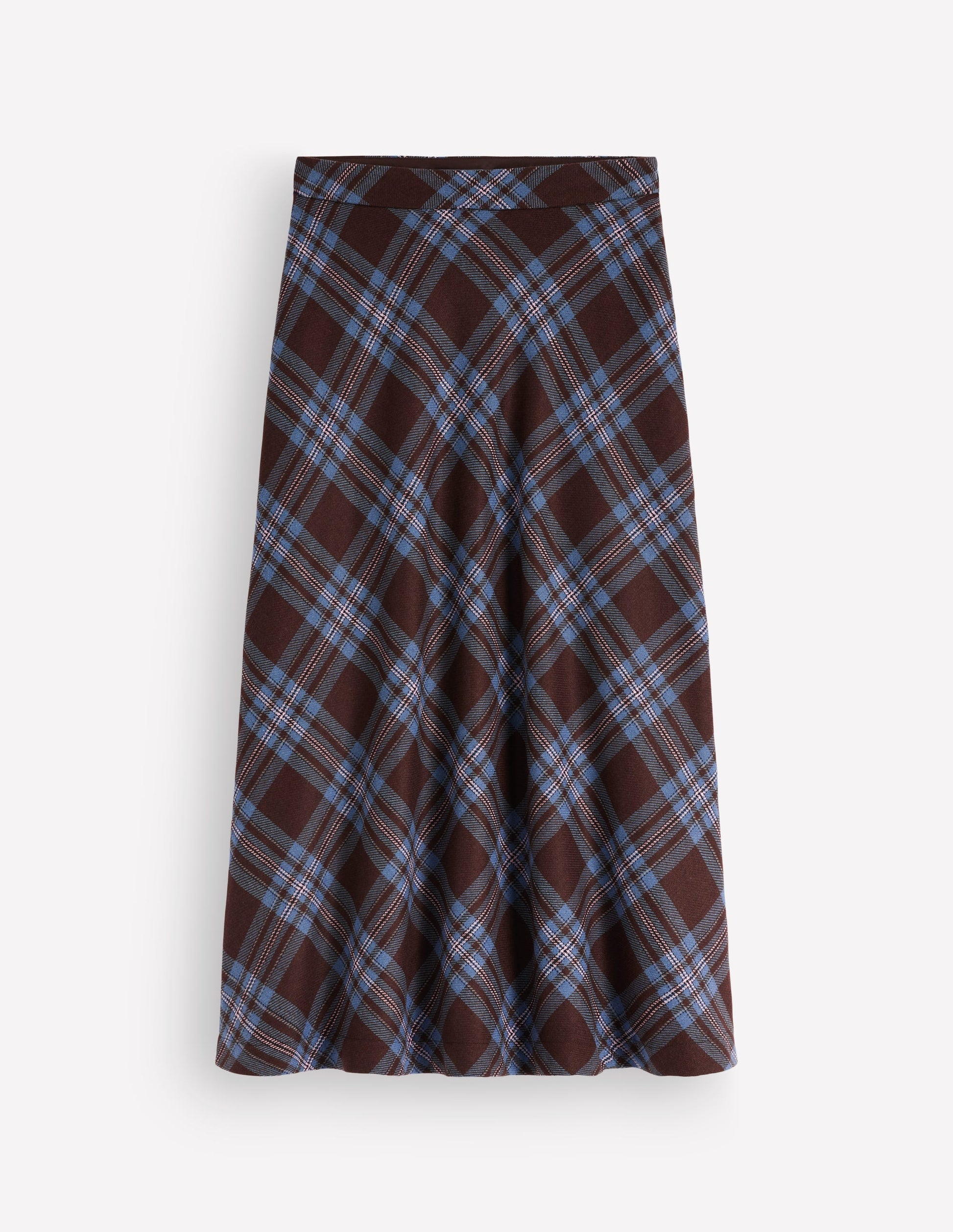 Wool Blend Slip Skirt-Brown Check-5