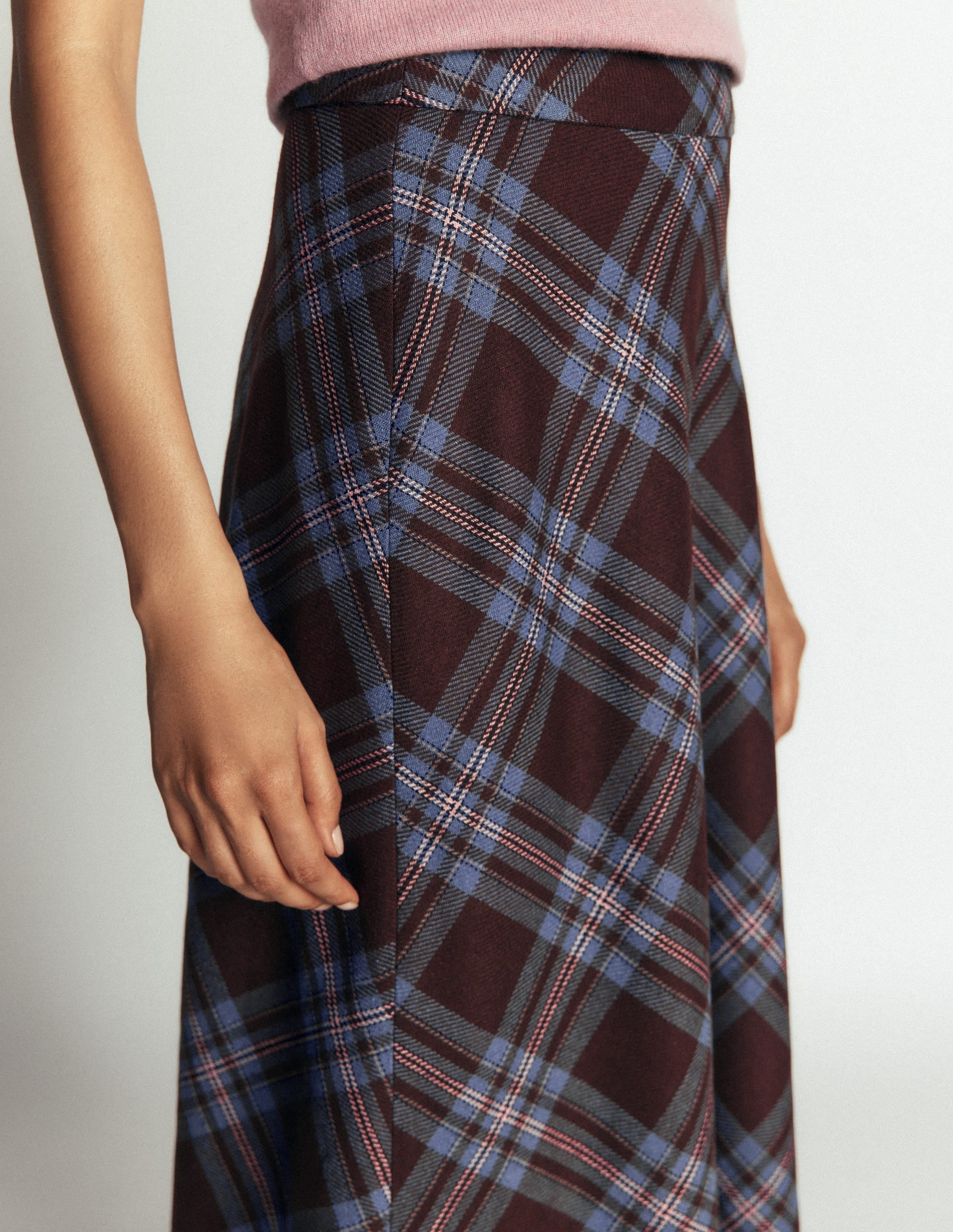 Wool Blend Slip Skirt-Brown Check - Image 2