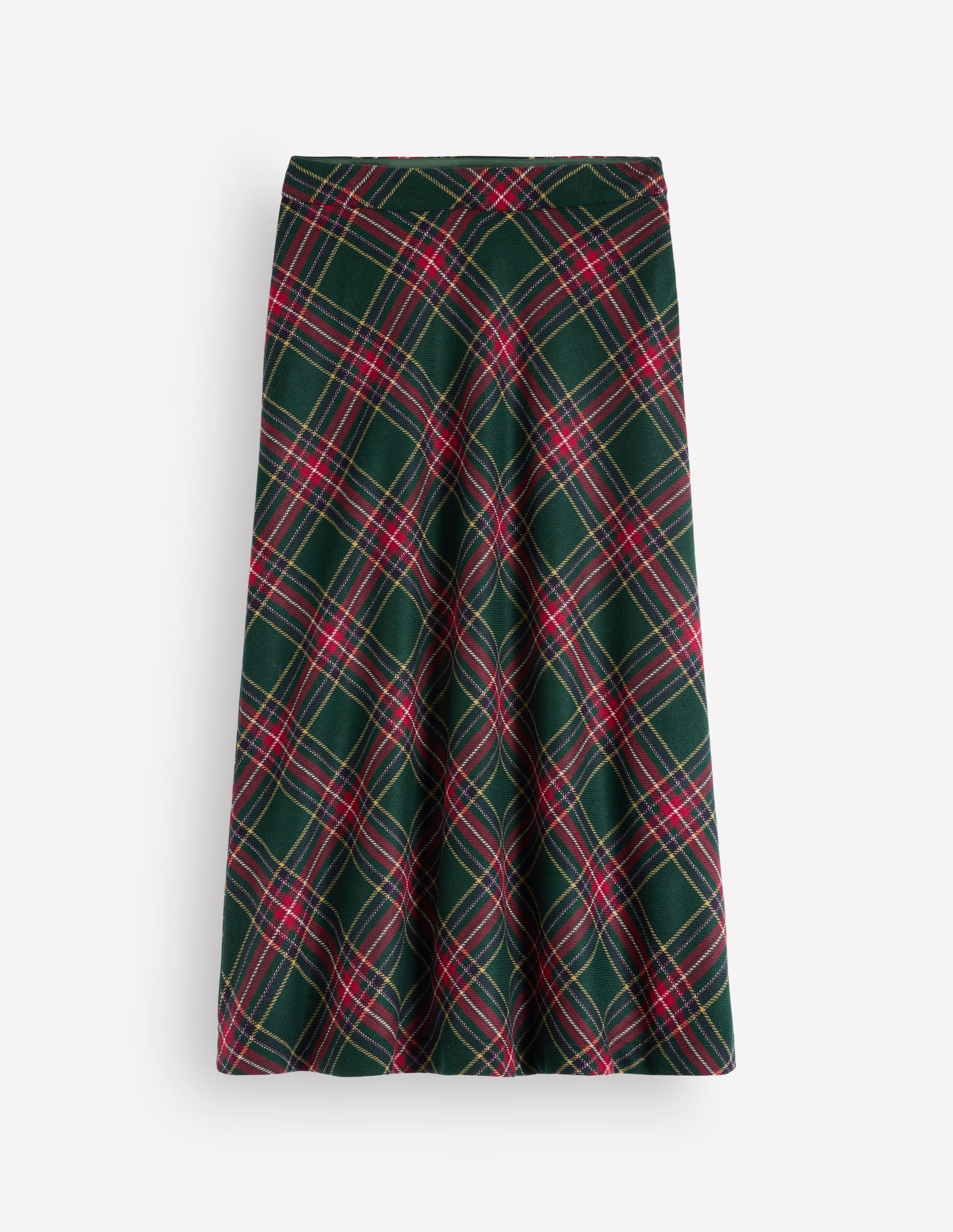 Wool Blend Slip Skirt-Green Check-5