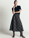 Wool Blend Slip Skirt-Green Check