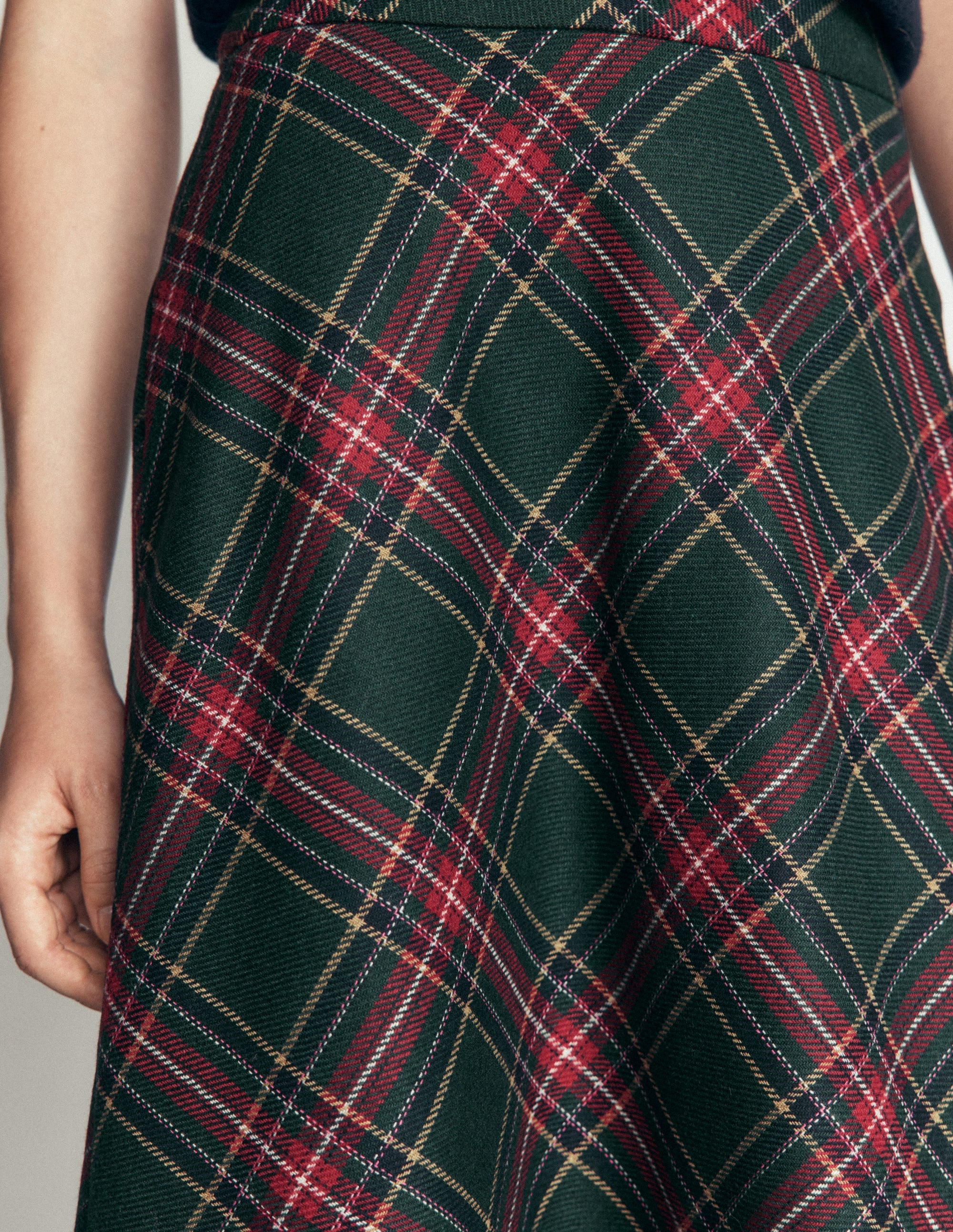 Wool Blend Slip Skirt-Green Check - Image 2
