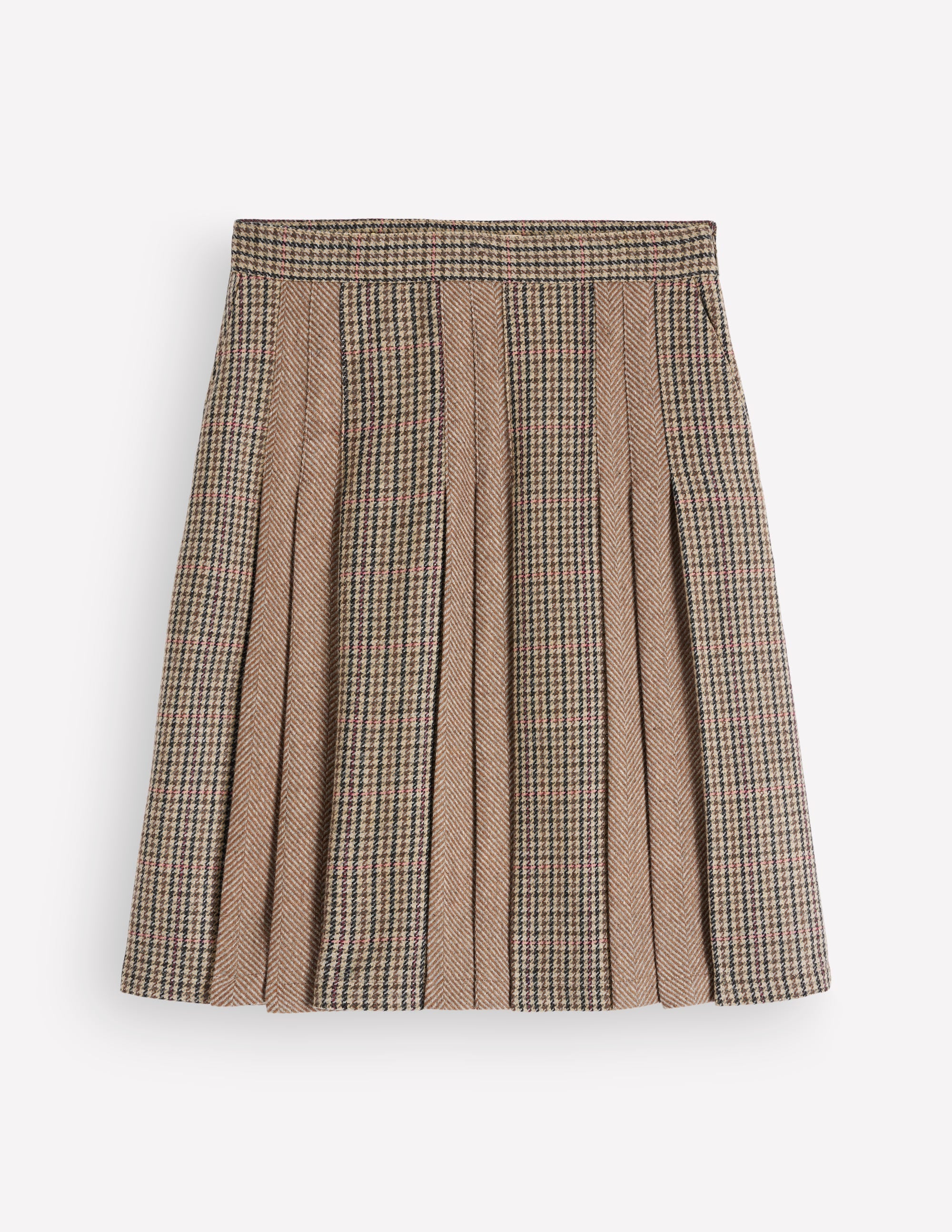 Multi Panel Wool Blend Skirt-Brown Hotch Check - Image 7