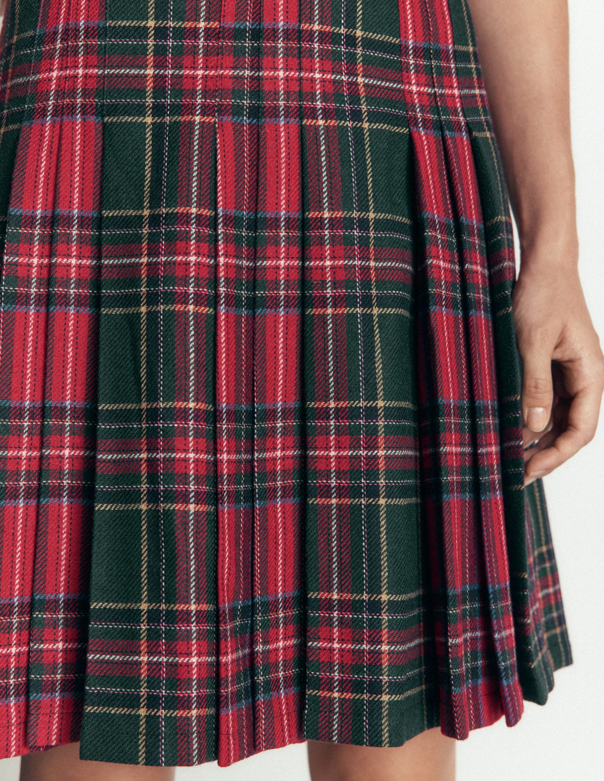Multi Panel Wool Blend Skirt-RED/GREEN CHECK HOTCH-2
