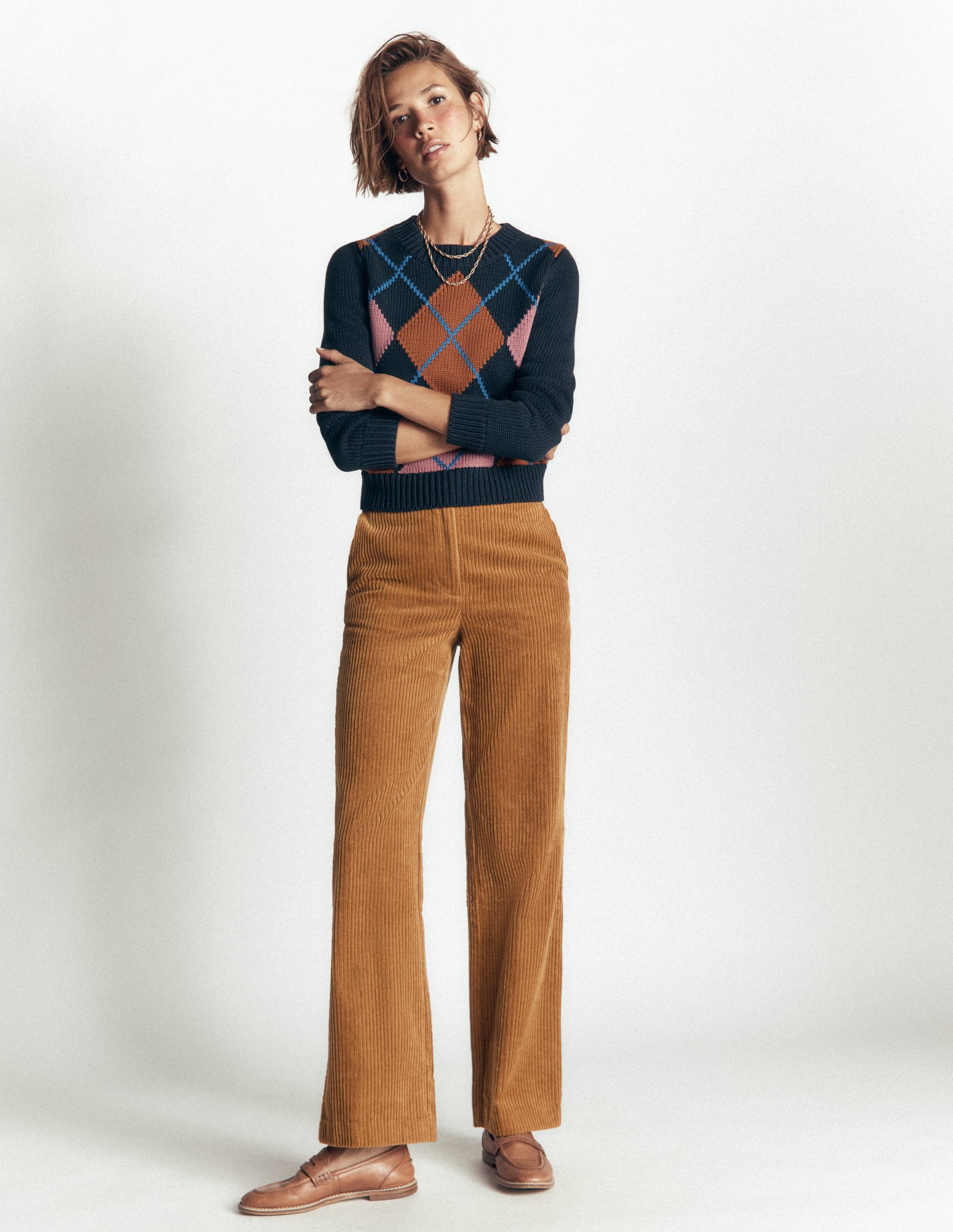 Fitzrovia Cord Column Trousers-Gingerbread-1