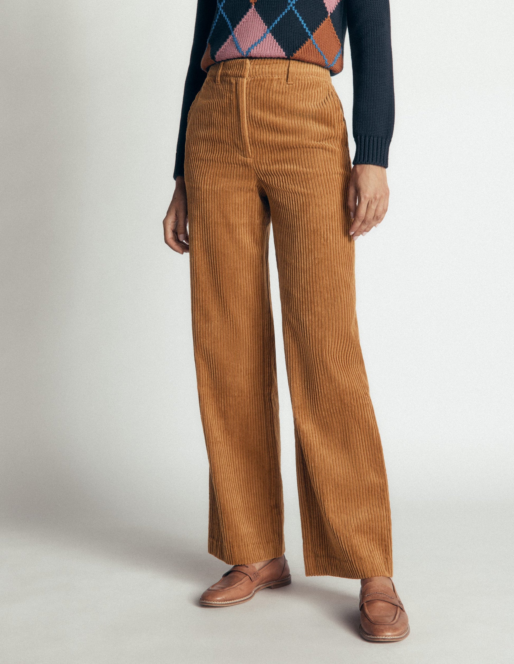 Fitzrovia Cord Column Trousers-Gingerbread-4