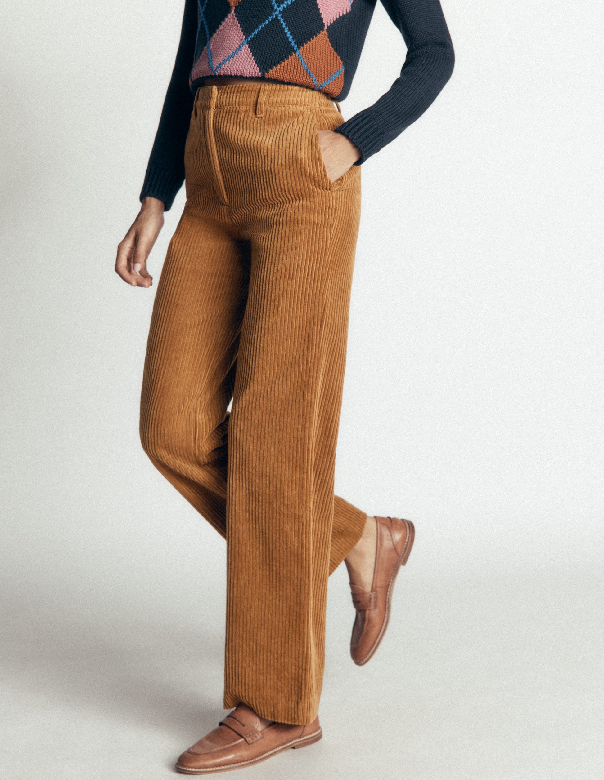 Fitzrovia Cord Column Trousers-Gingerbread-6