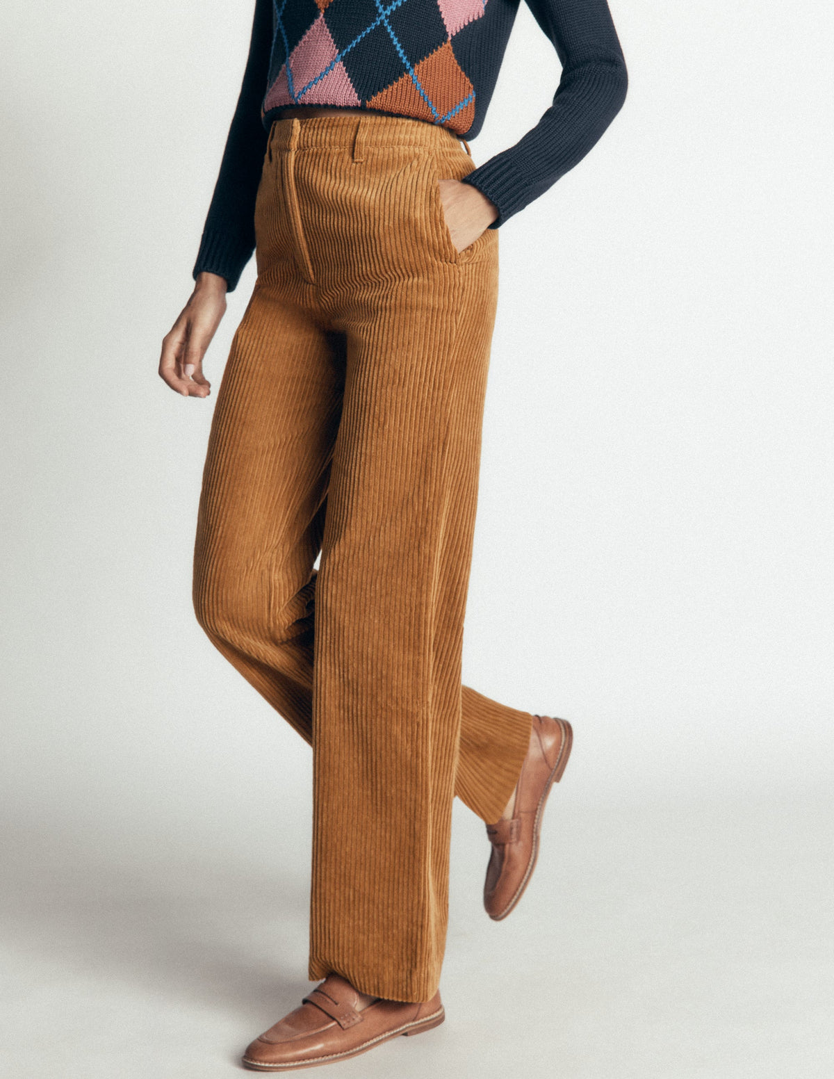 Fitzrovia Cord Column Trousers-Gingerbread-6