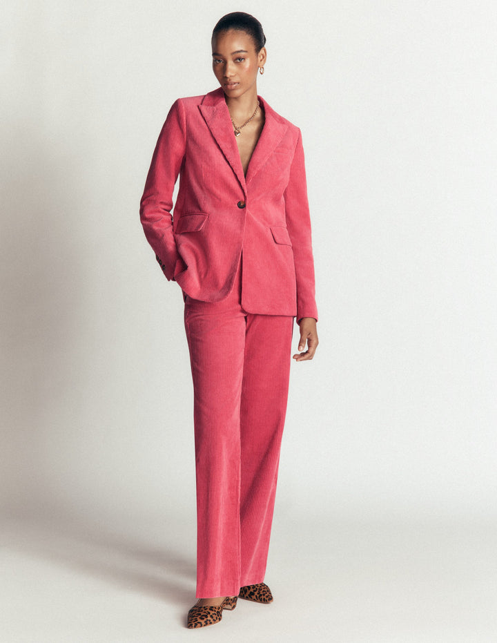 Fitzrovia Cord Column Trousers-Cherry Blush