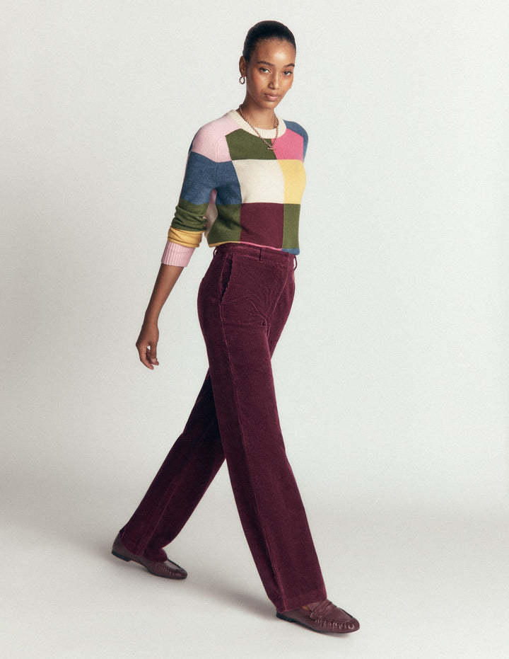 Fitzrovia Cord Column Trousers-Dark Cherry