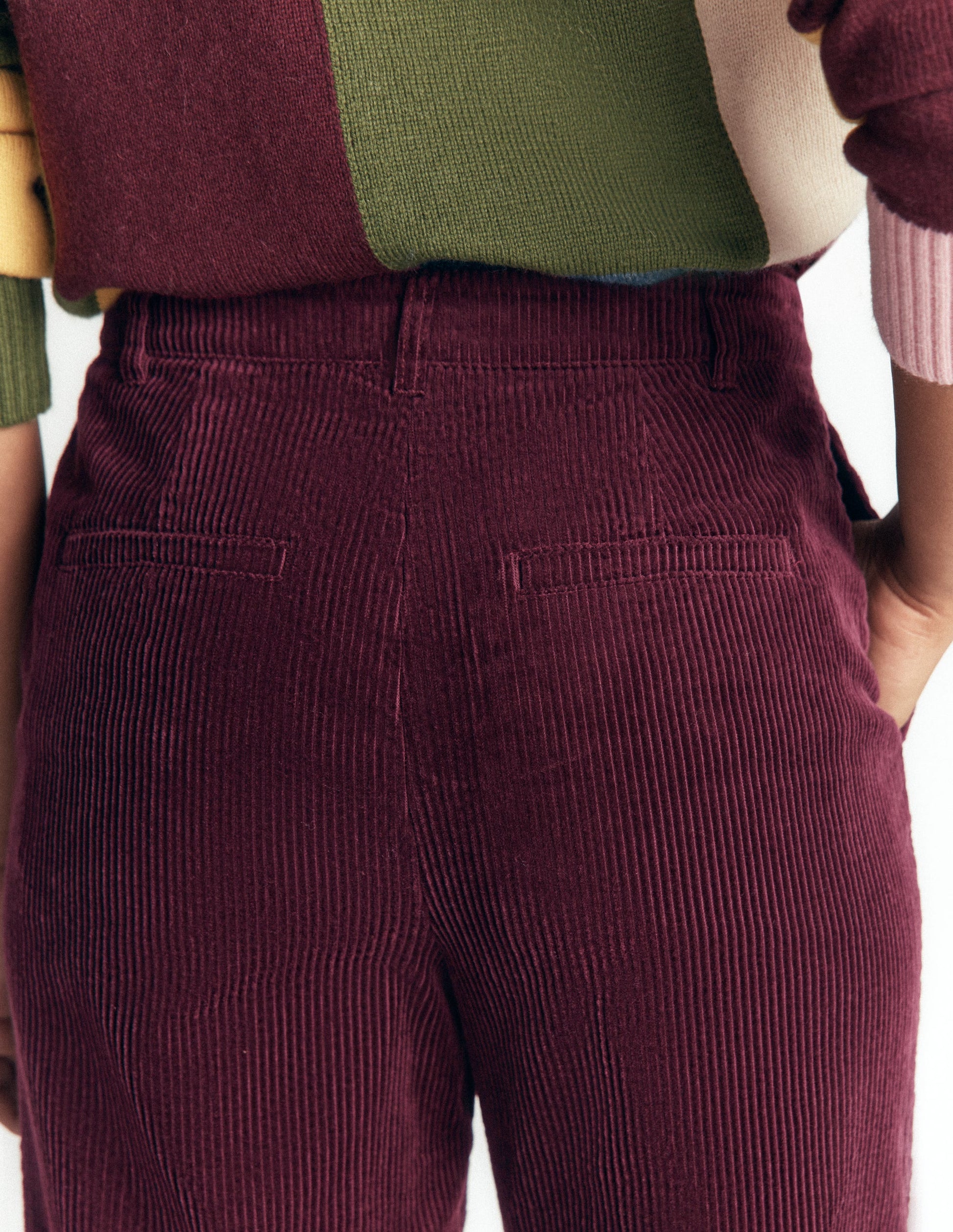 Fitzrovia Cord Column Trousers-Dark Cherry-2