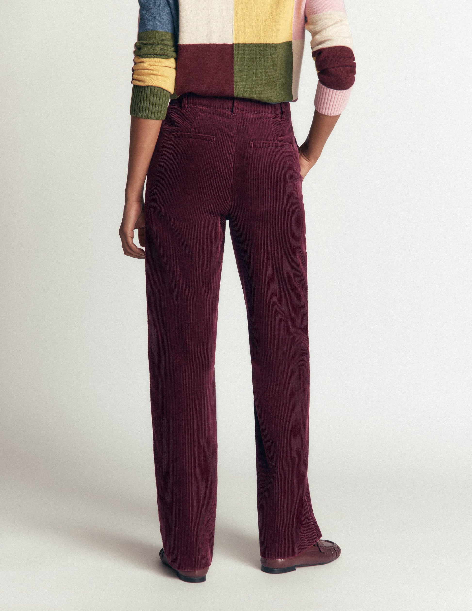 Fitzrovia Cord Column Trousers-Dark Cherry-3