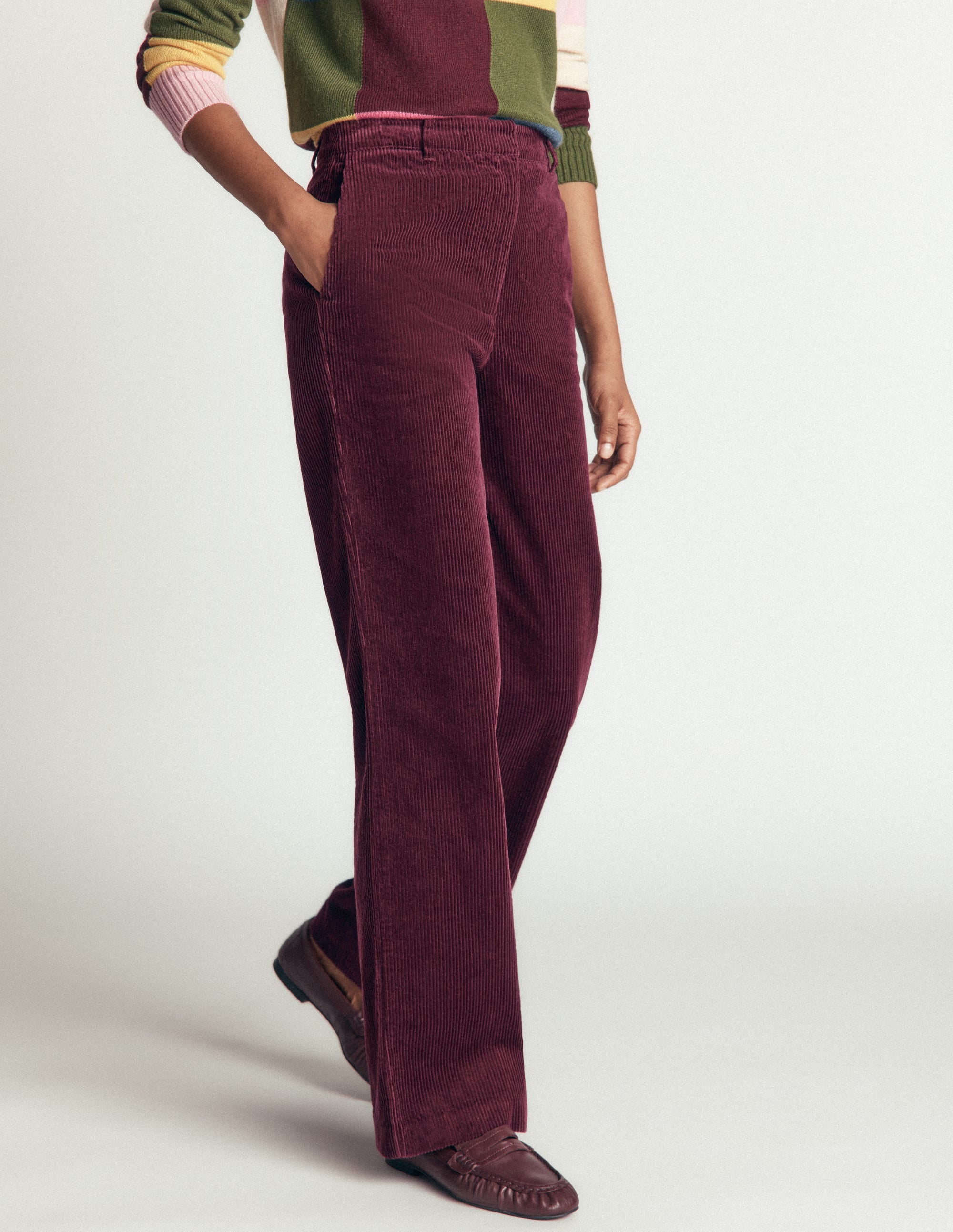 Fitzrovia Cord Column Trousers-Dark Cherry - Image 4