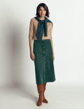 Val Button Cord Midi Skirt-Midnight Teal