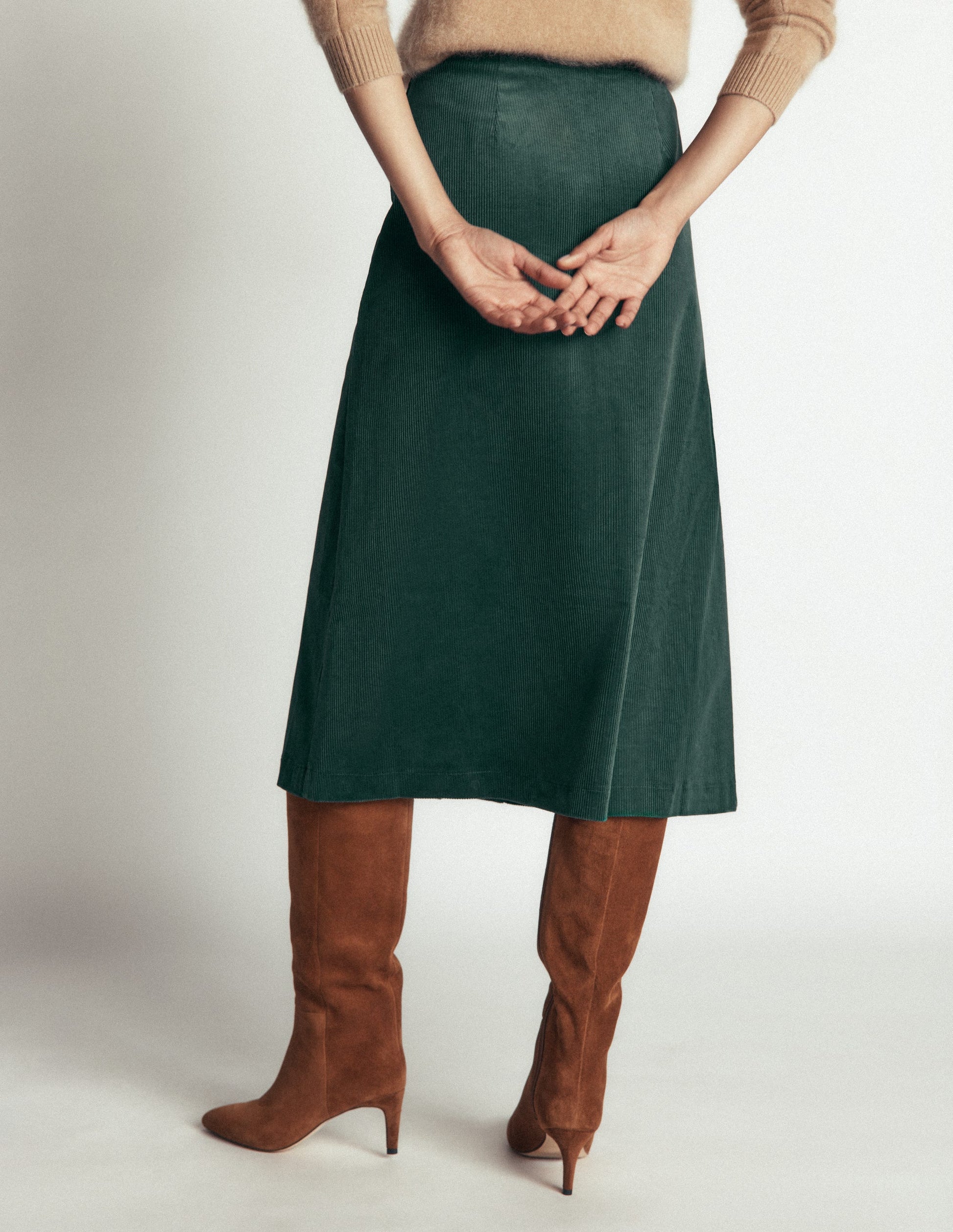 Val Button Cord Midi Skirt-Midnight Teal-3