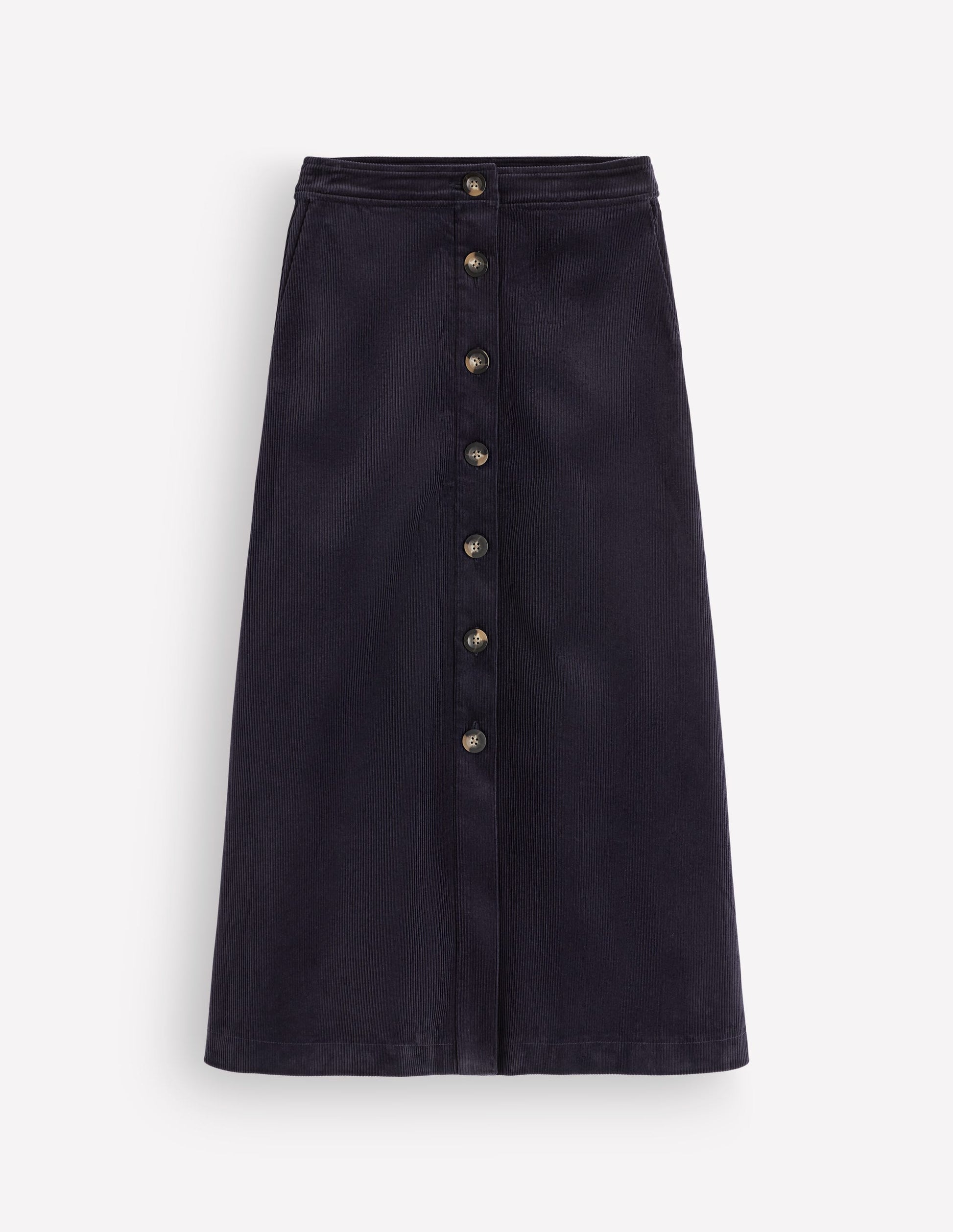 Val Button Cord Midi Skirt-Navy-5