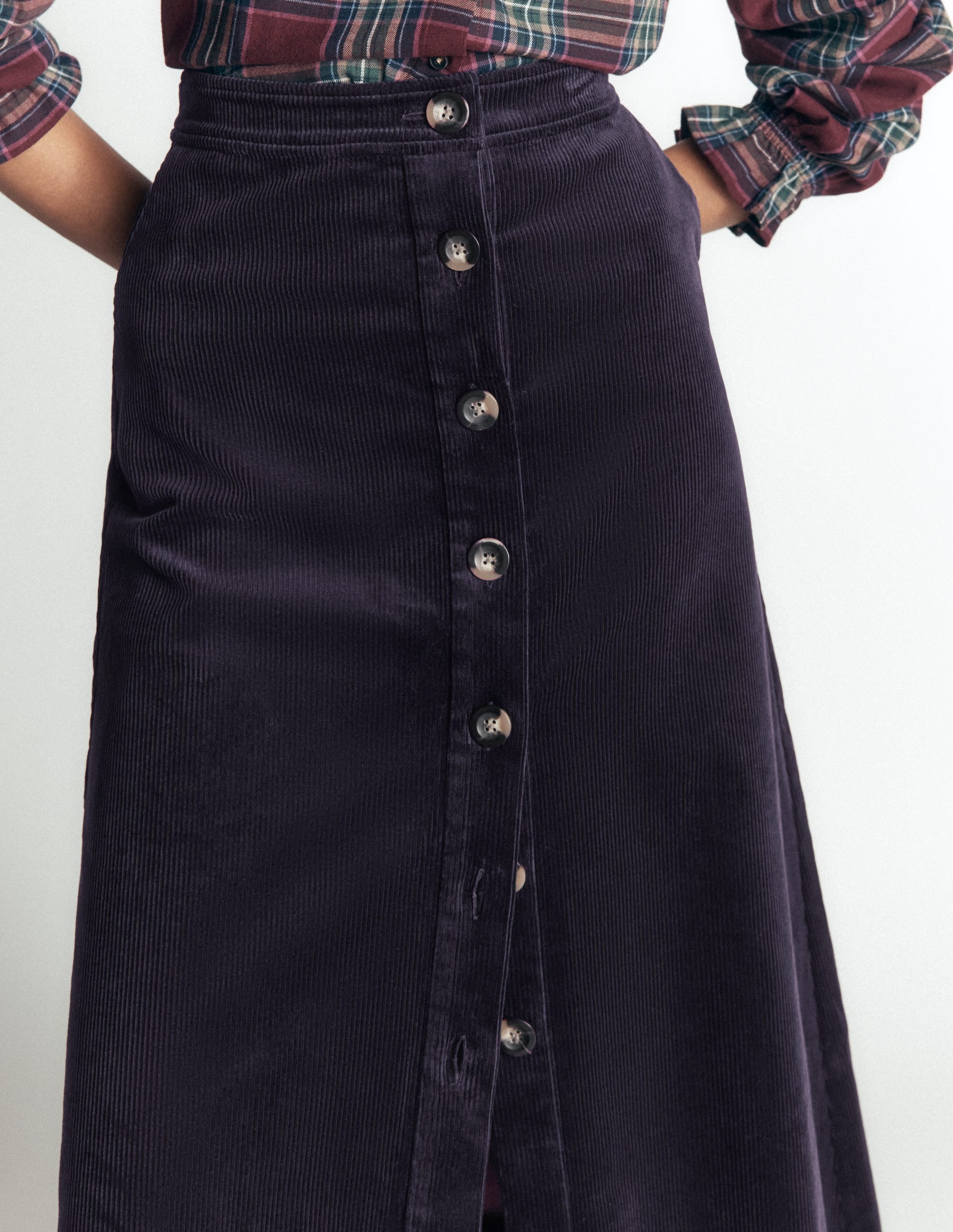 Val Button Cord Midi Skirt-Navy - Image 2