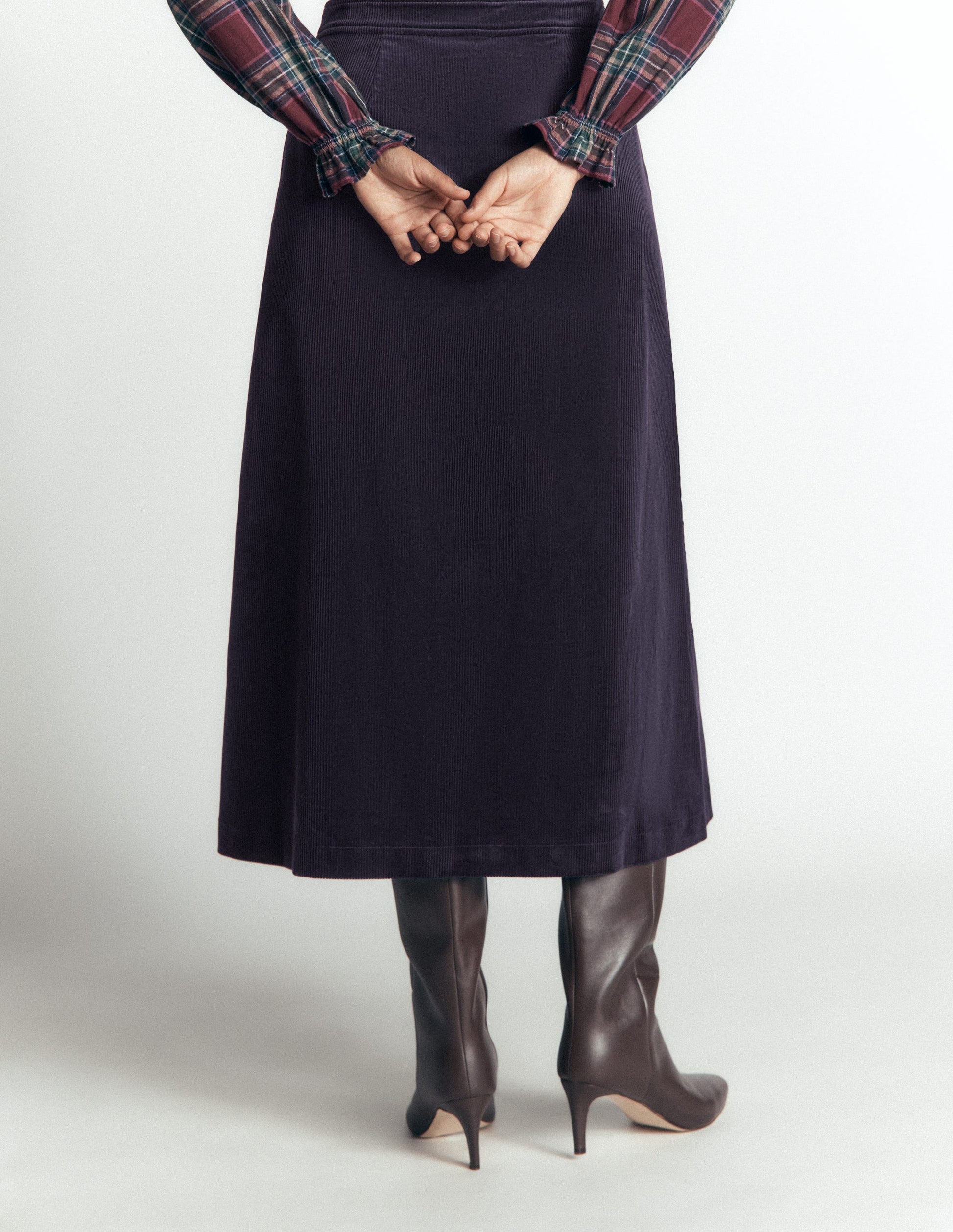 Val Button Cord Midi Skirt-Navy-3