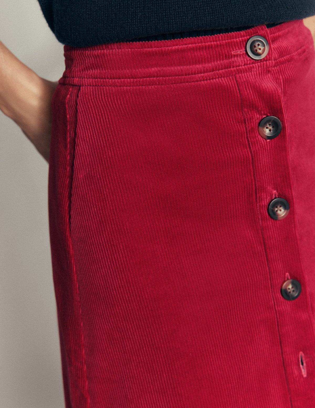 Val Button Cord Midi Skirt-Red Earth-2