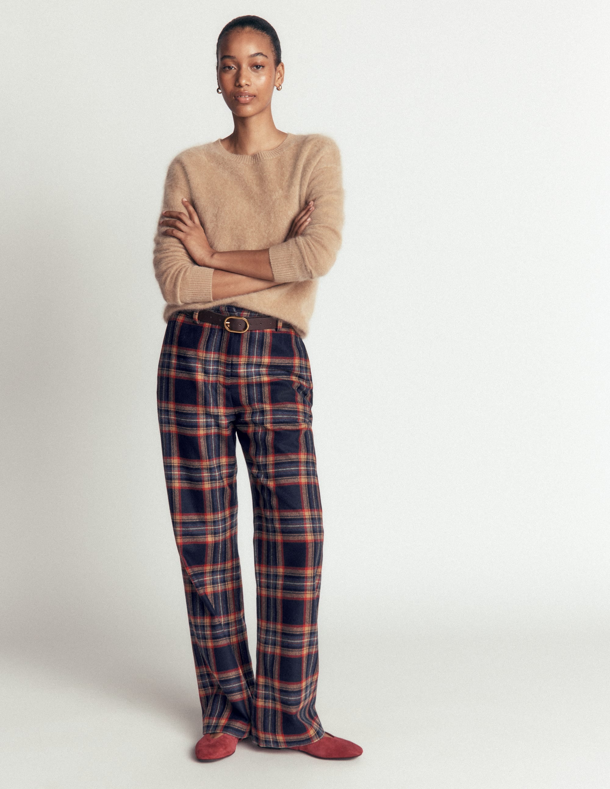 Fitzrovia Wool Blend Trousers-Navy and Camel Check - Image 2
