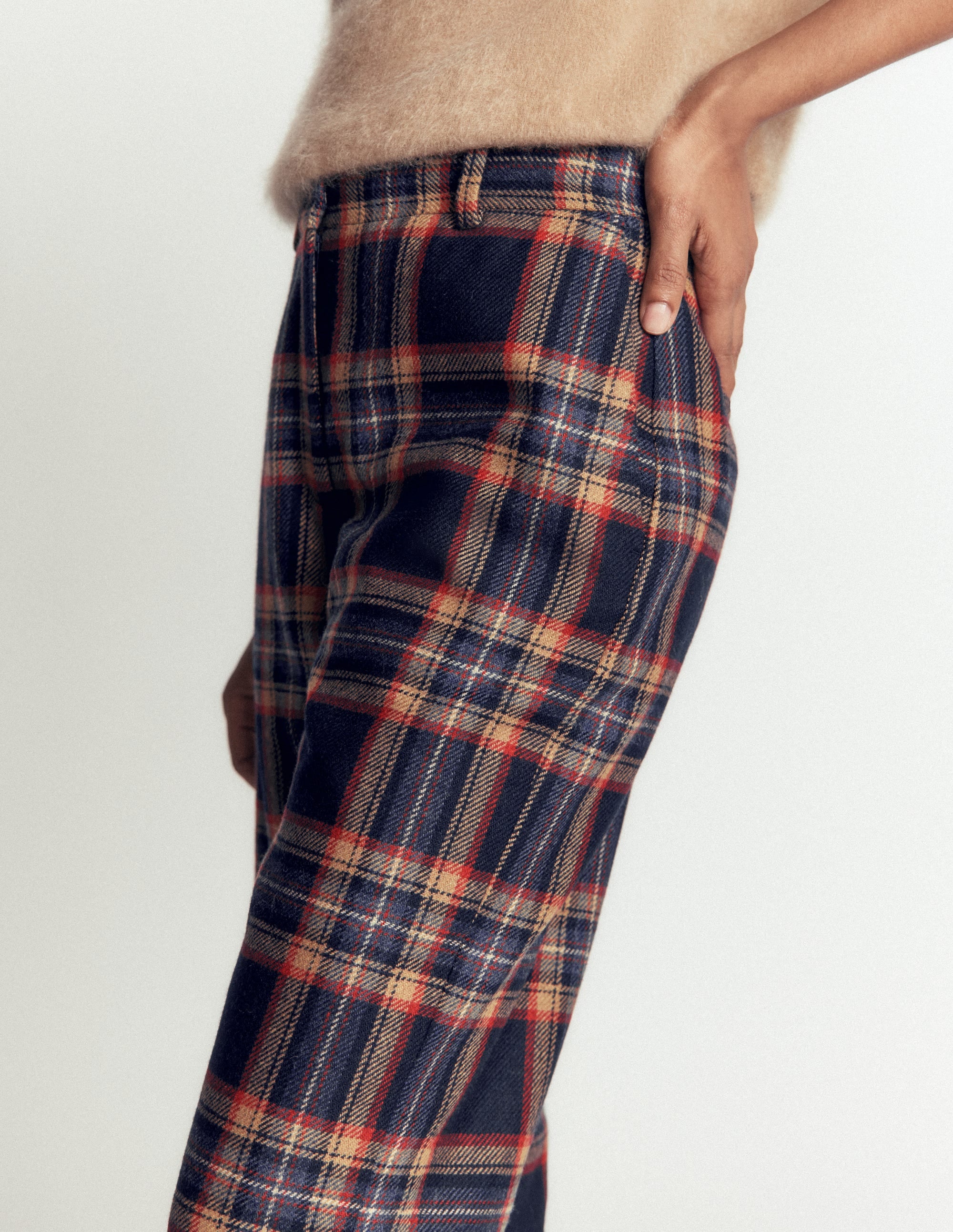 Fitzrovia Wool Blend Trousers-Navy and Camel Check - Image 3