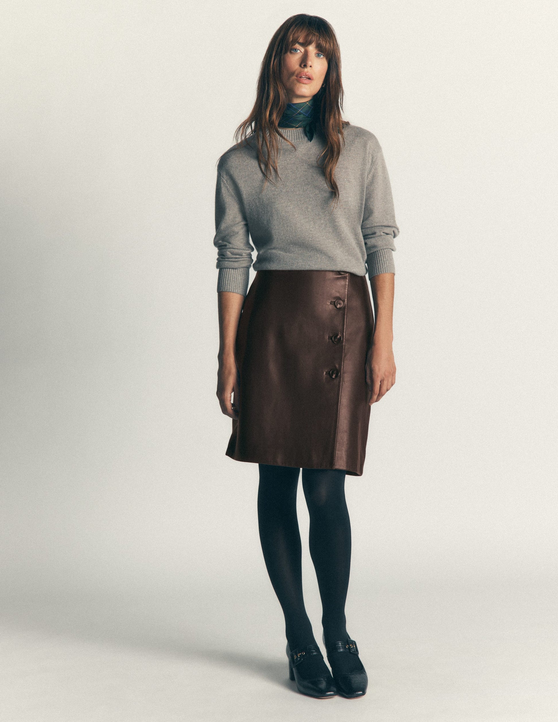 Evelyn Leather Wrap Skirt-Chocolate-1