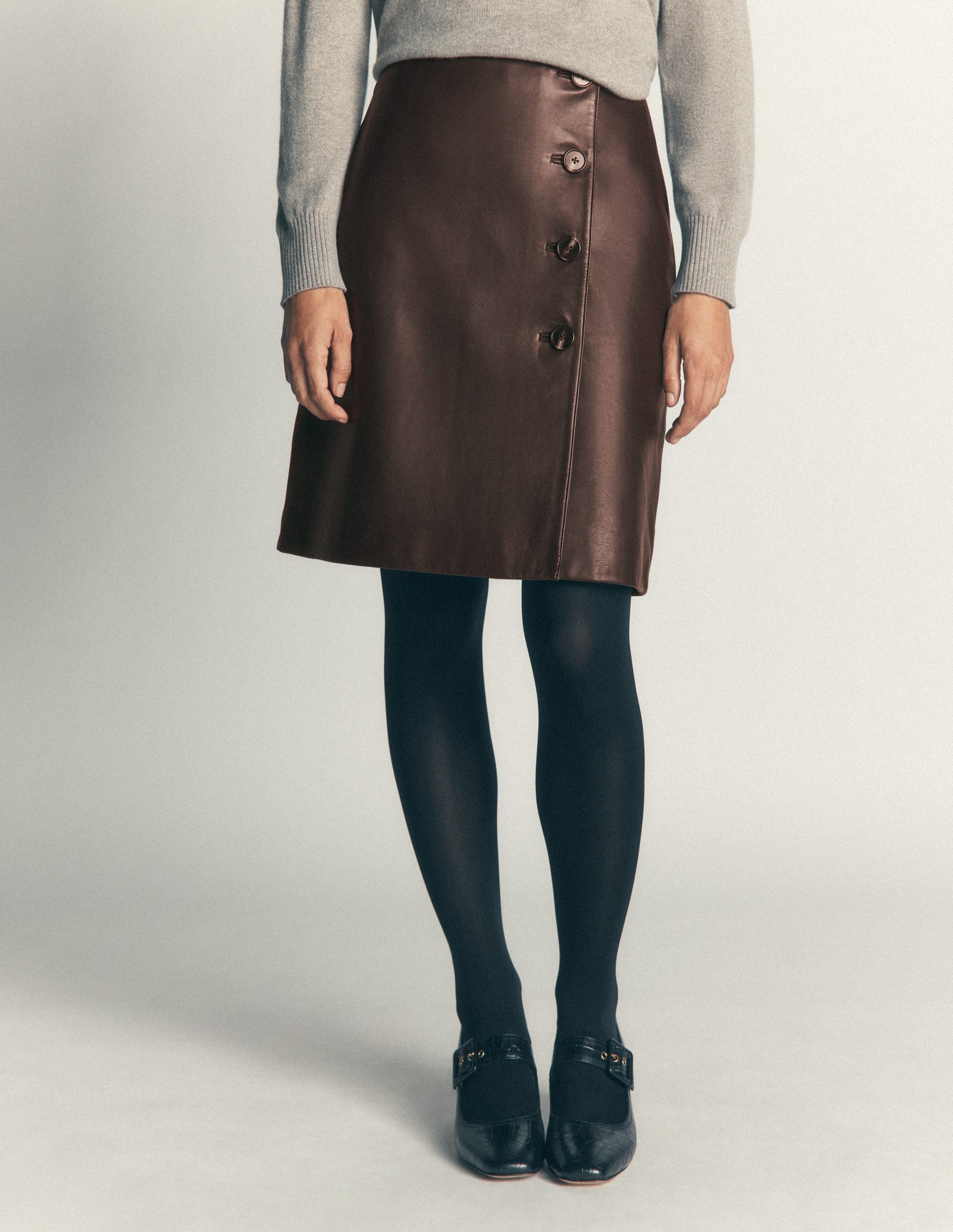 Evelyn Leather Wrap Skirt-Chocolate-4