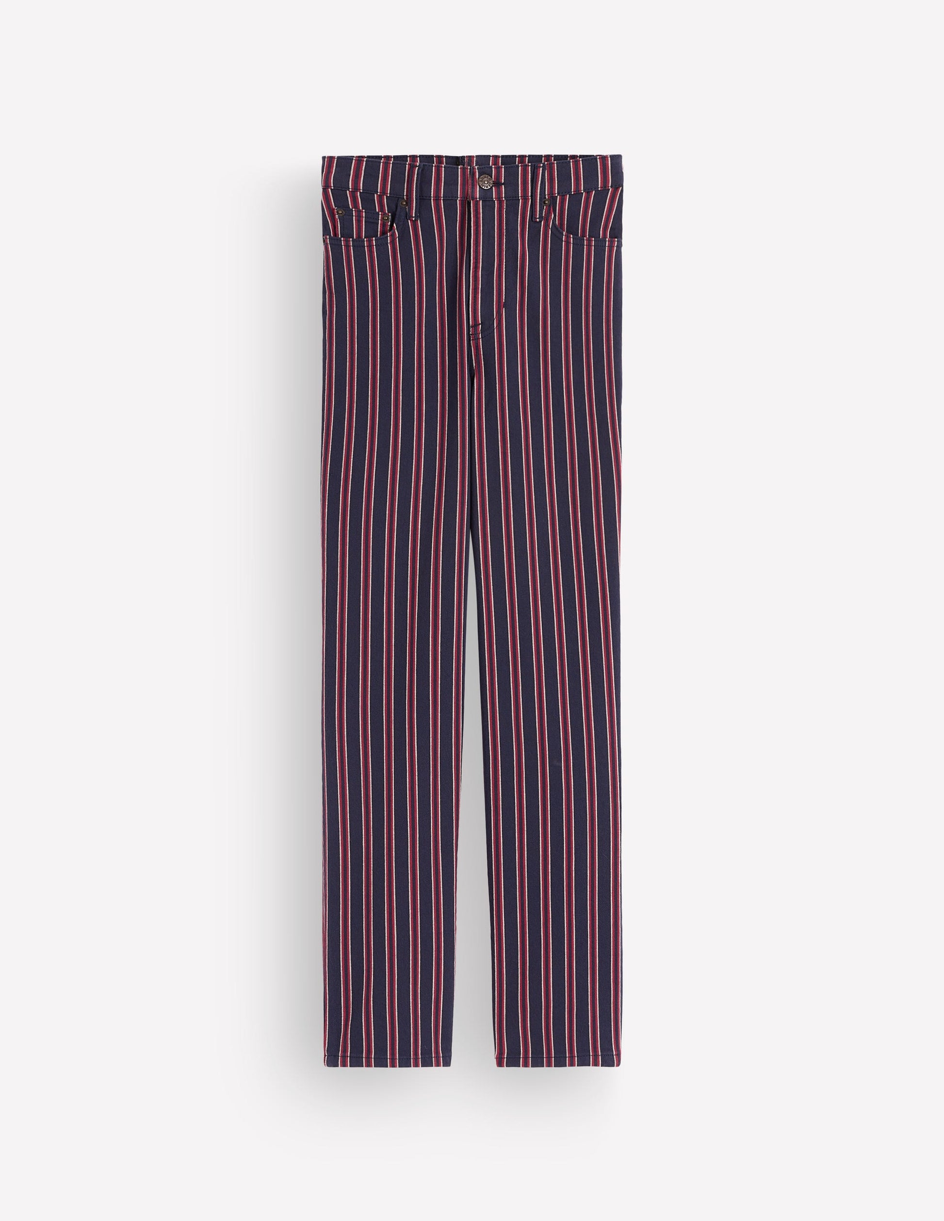 High Rise Straight Jeans-Navy Red Stripe-6