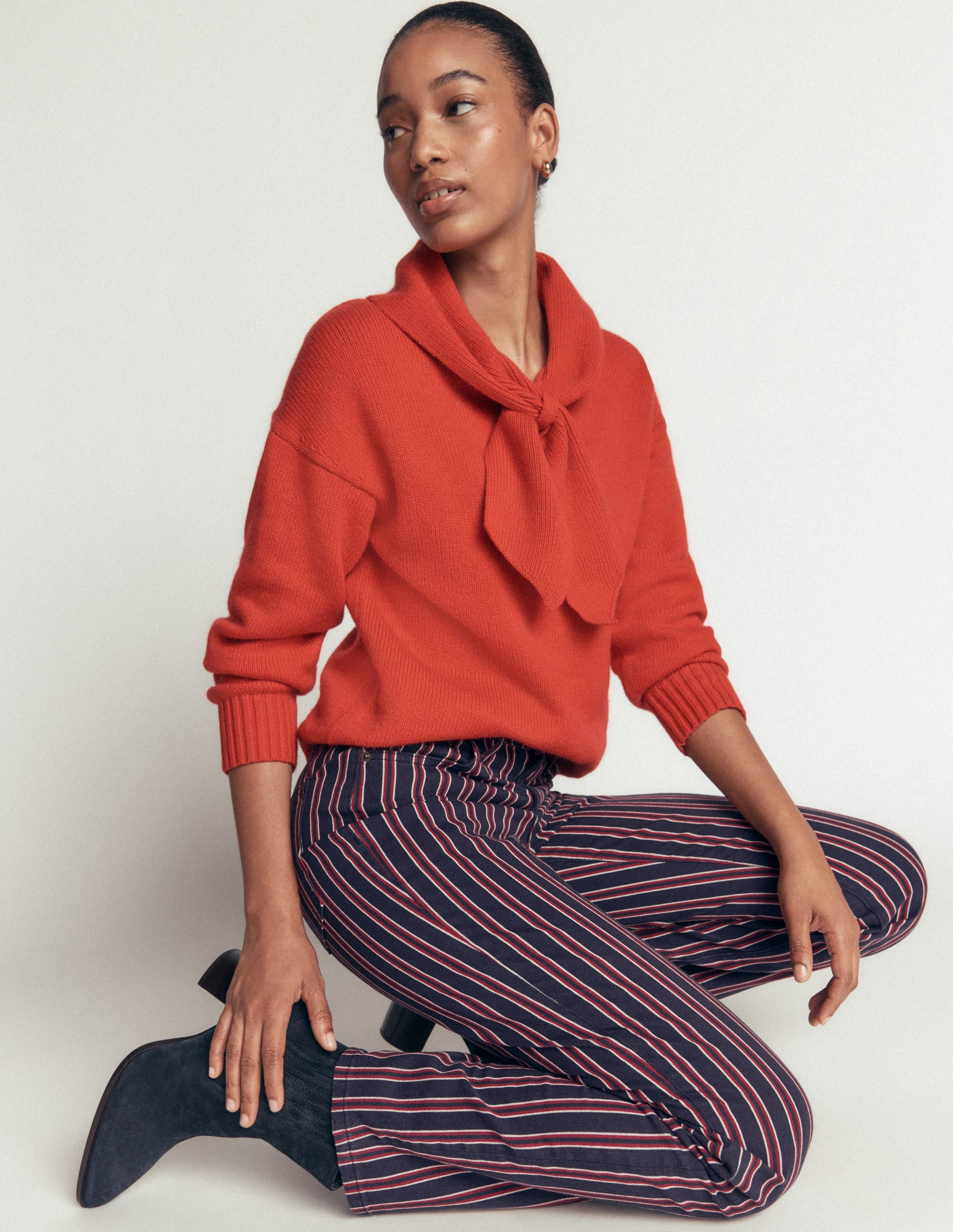 High Rise Straight Jeans-Navy Red Stripe - Image 1