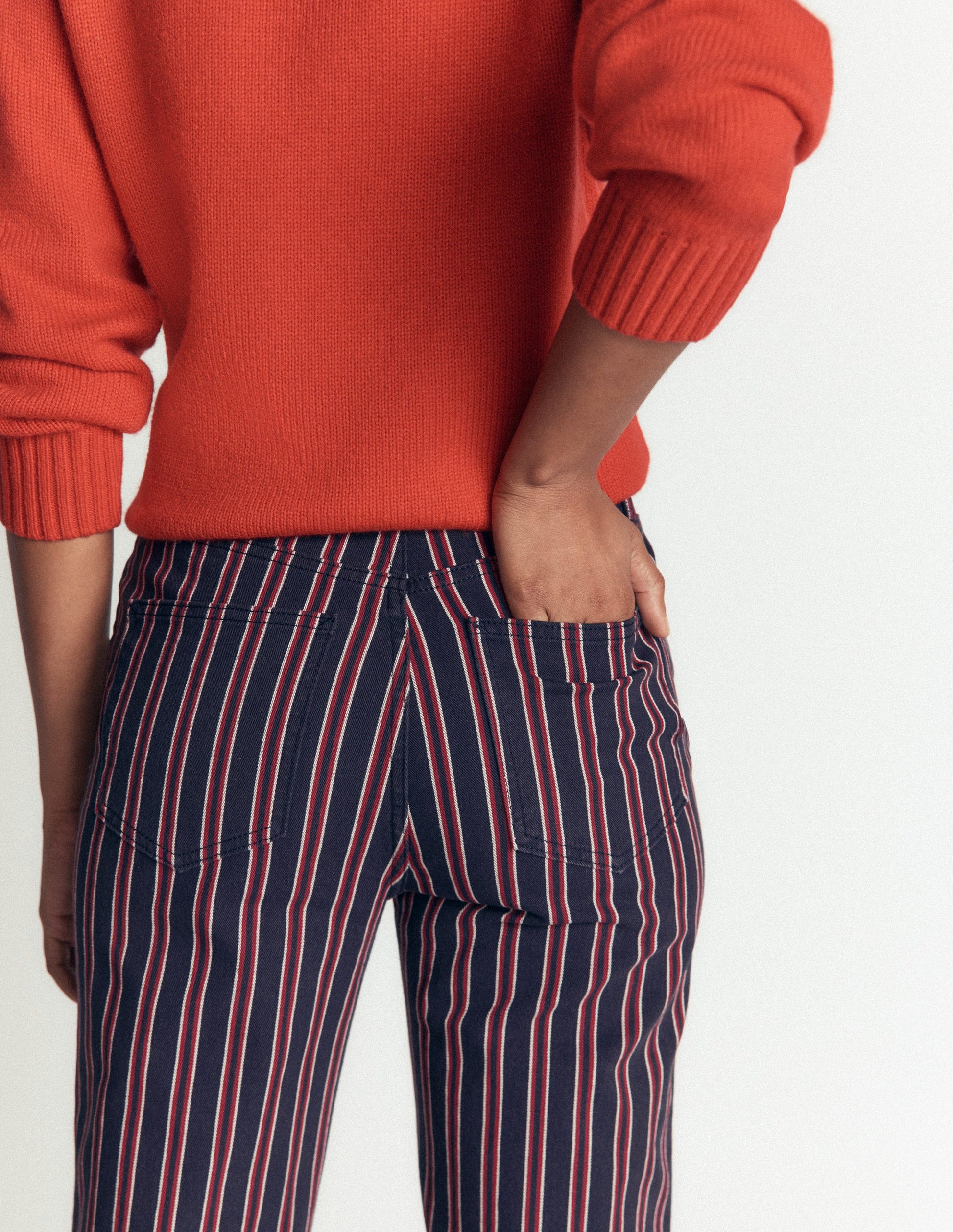 High Rise Straight Jeans-Navy Red Stripe-2