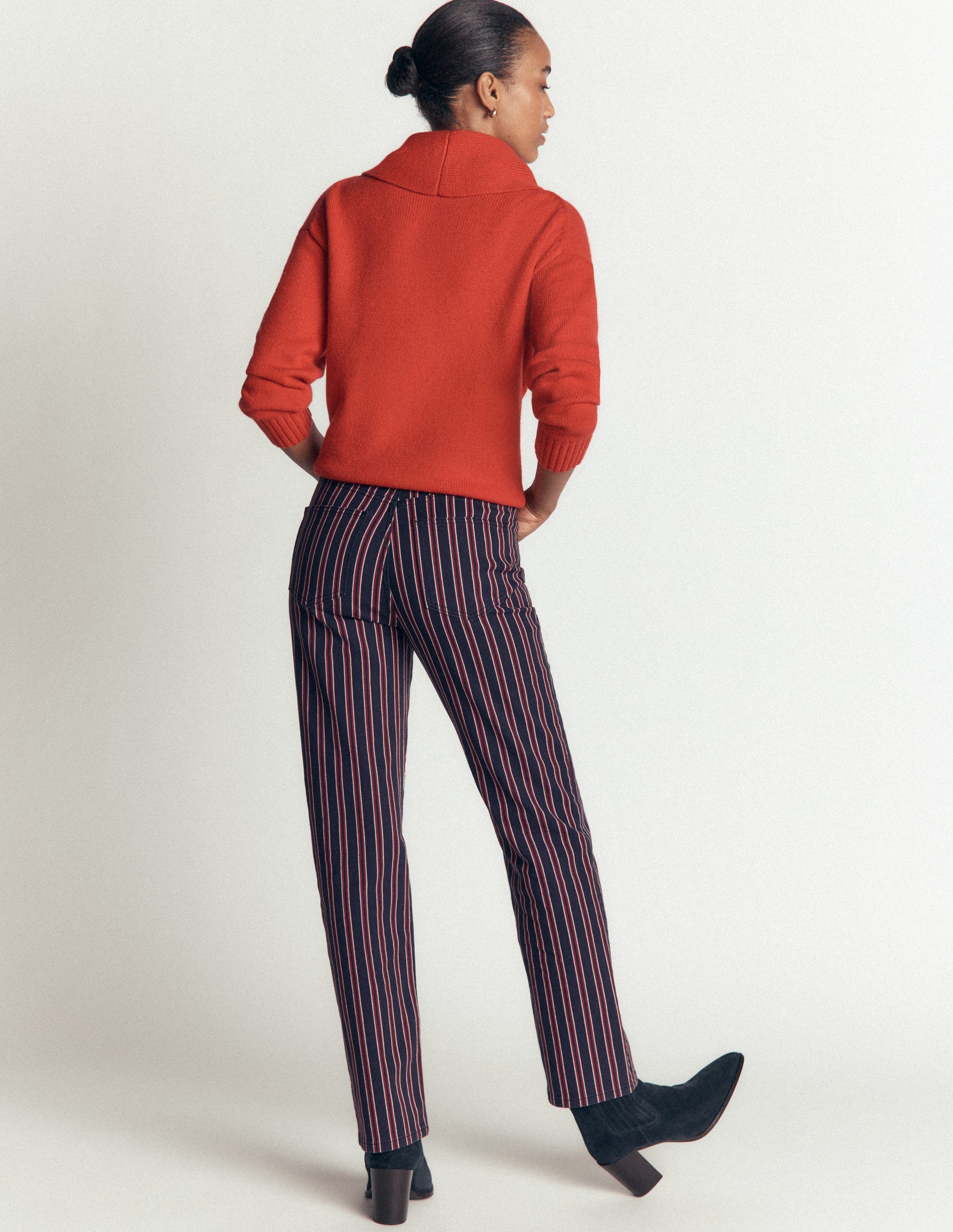 High Rise Straight Jeans-Navy Red Stripe-3