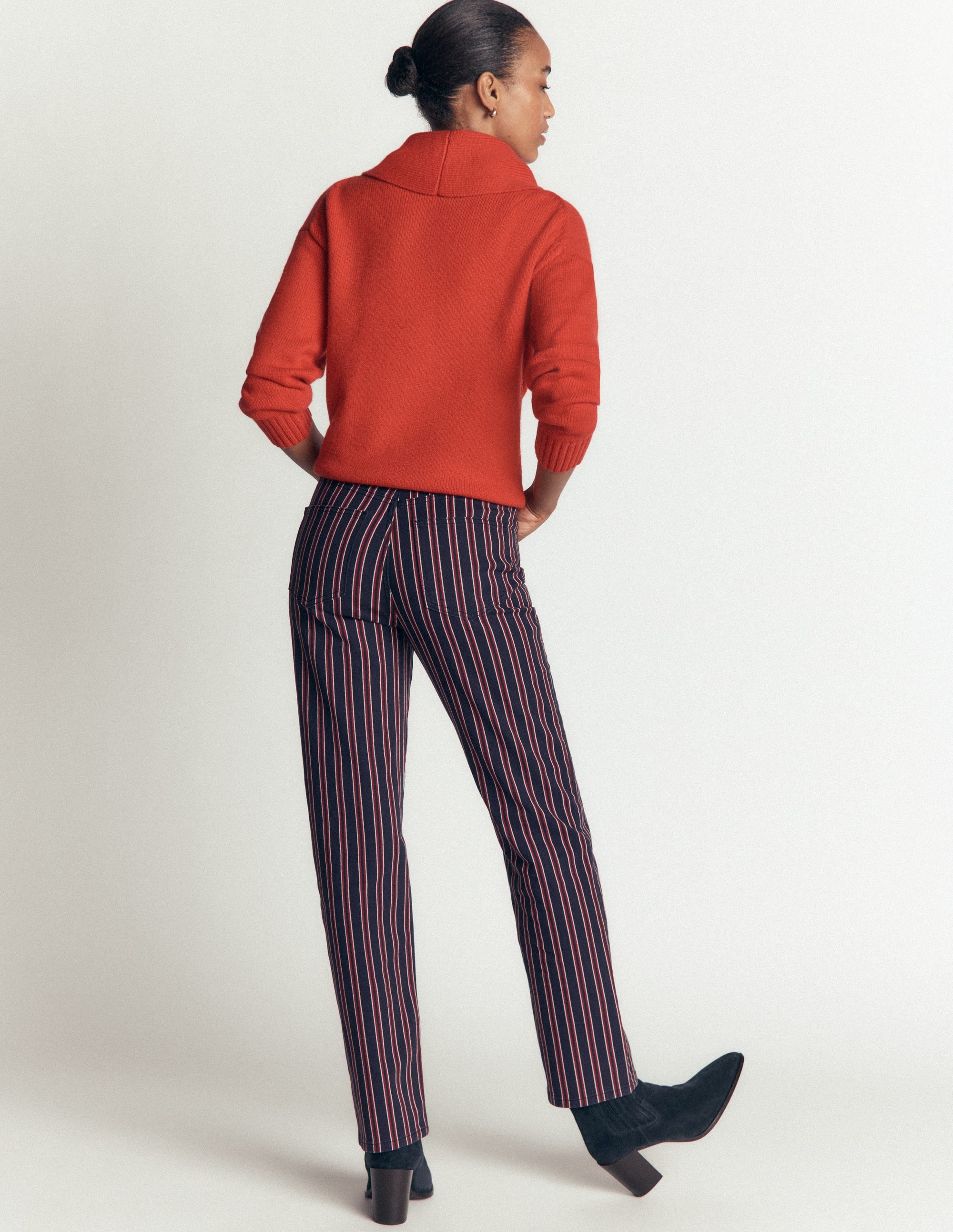 High Rise Straight Jeans-Navy Red Stripe - Image 3