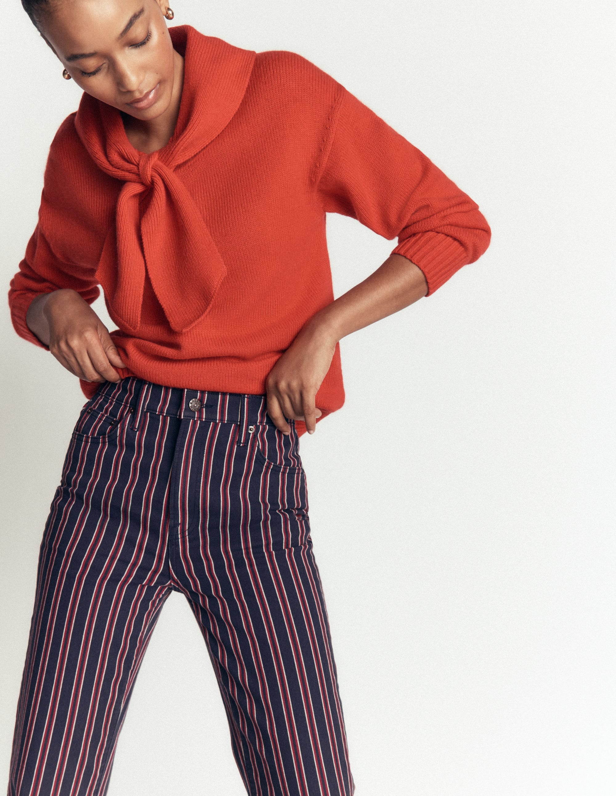 High Rise Straight Jeans-Navy Red Stripe - Image 5
