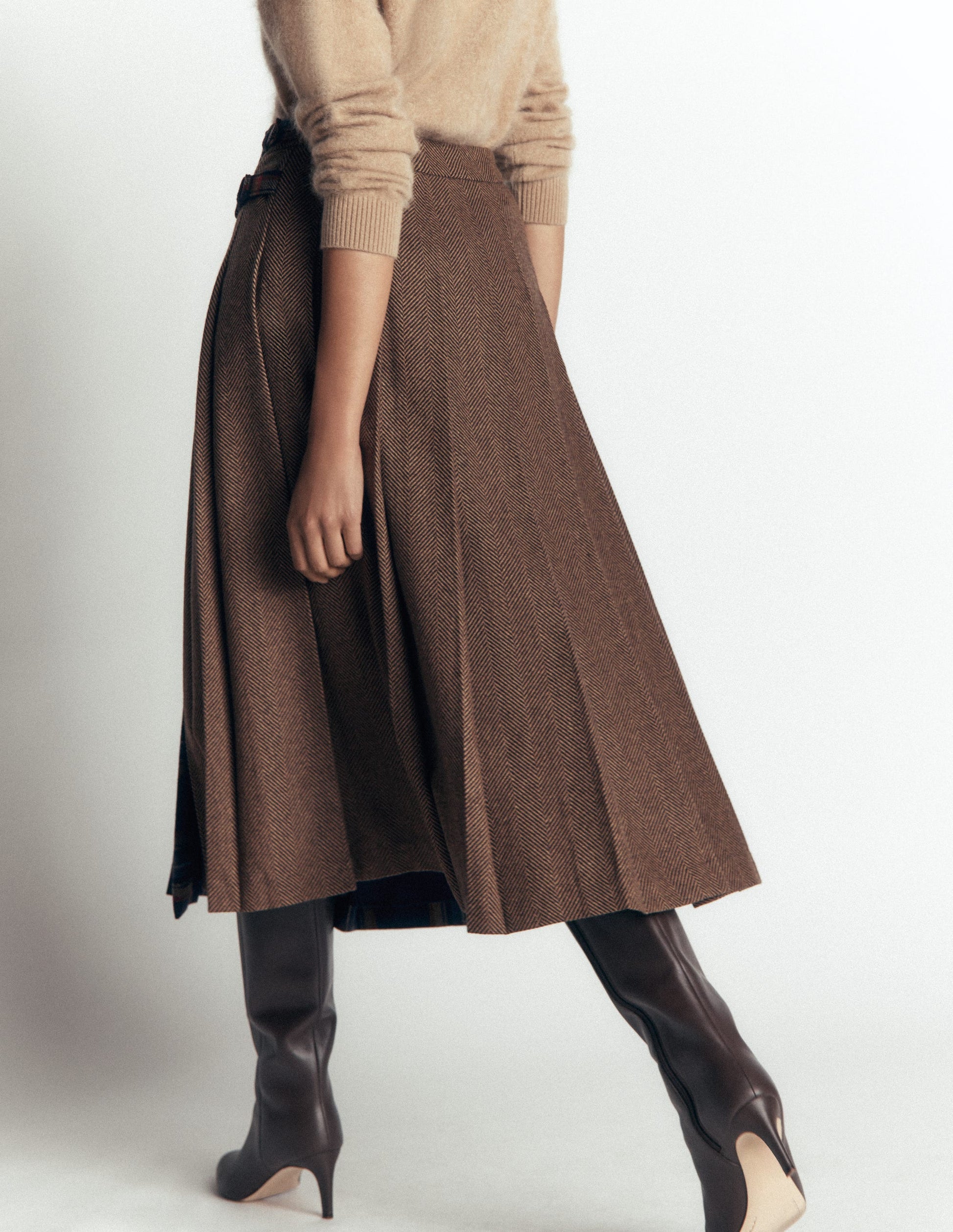 Pleated Midi Kilt-Navy And Camel Check-4