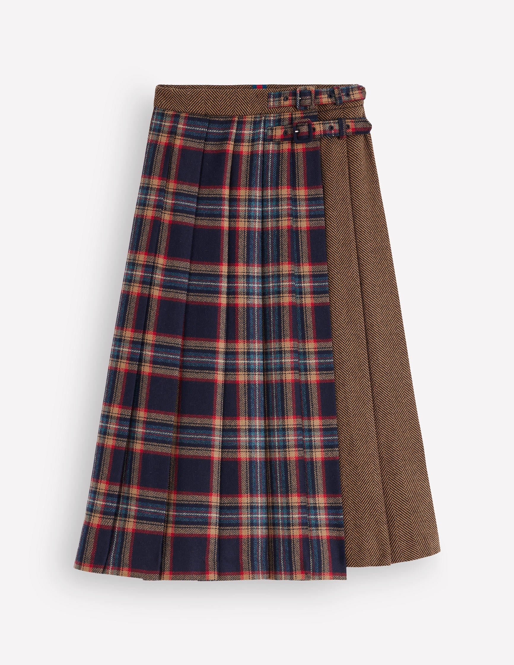 Pleated Midi Kilt-Navy And Camel Check-8