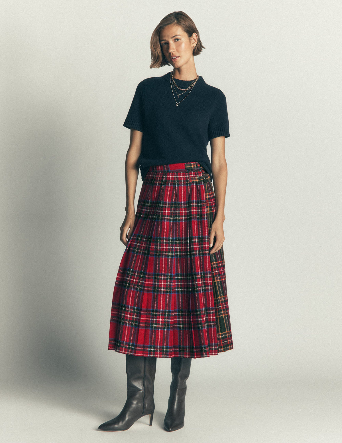 Pleated Midi Kilt-Hotch Check-2