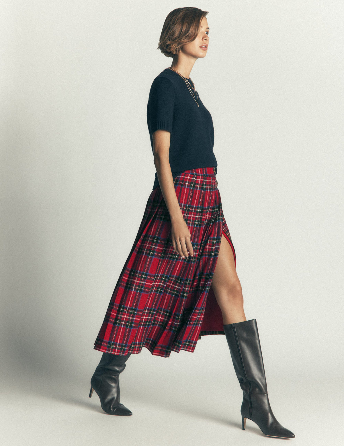 Pleated Midi Kilt-Hotch Check-5