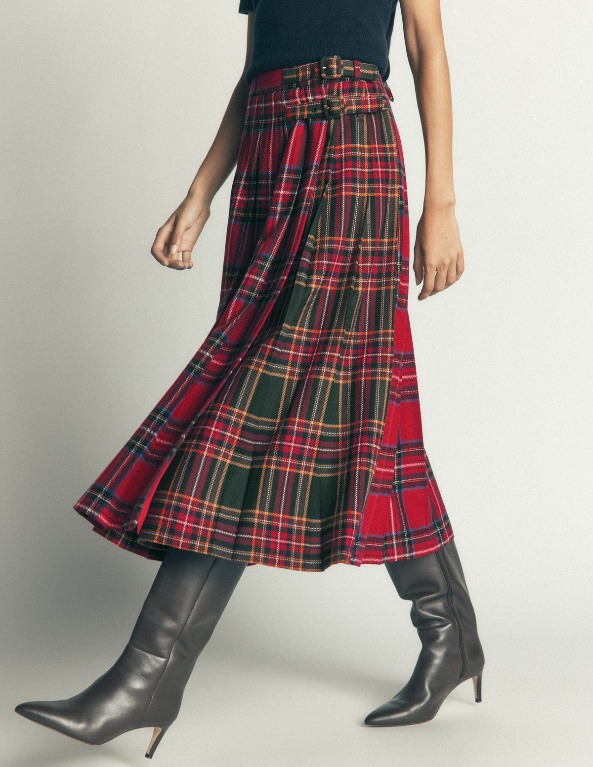 Pleated Midi Kilt-Hotch Check-6