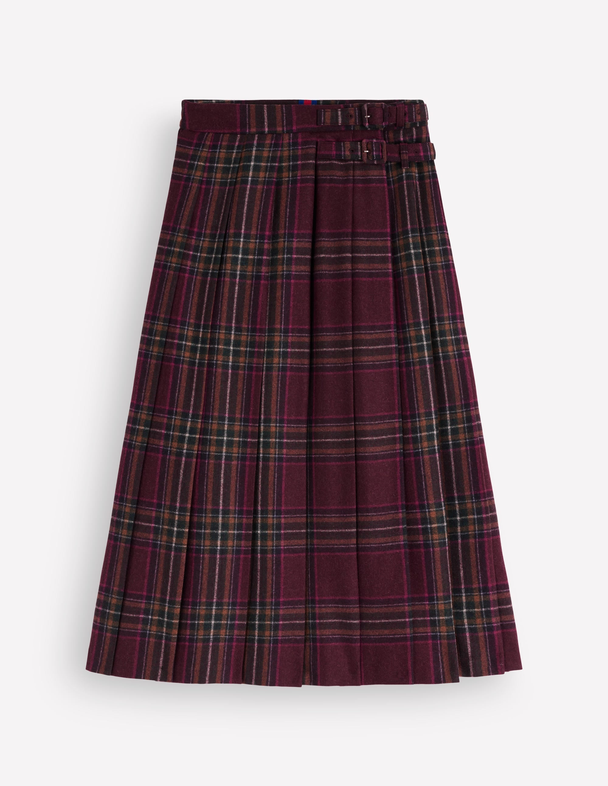 Pleated Midi Kilt-Maroon And Olive Check - Image 6