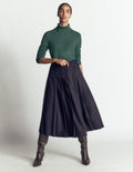 Pleated Midi Kilt-Navy Herringbone