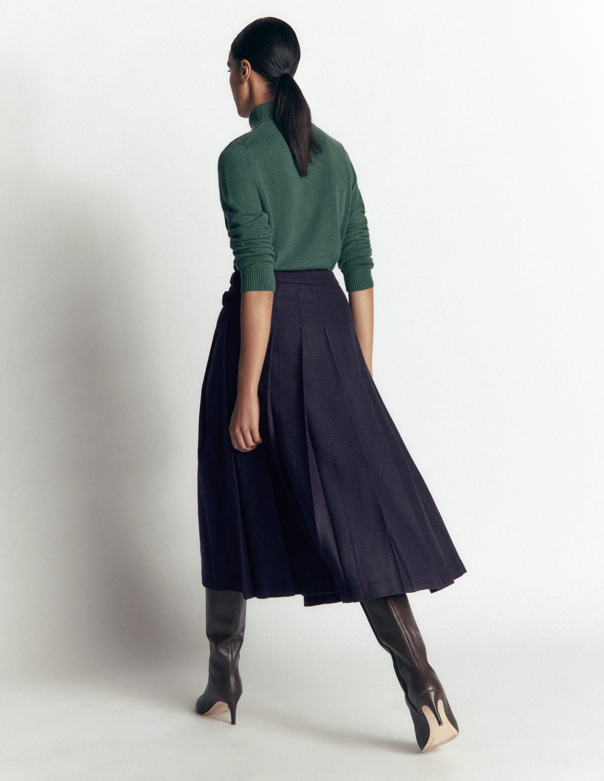 Pleated Midi Kilt-Navy Herringbone - Image 3