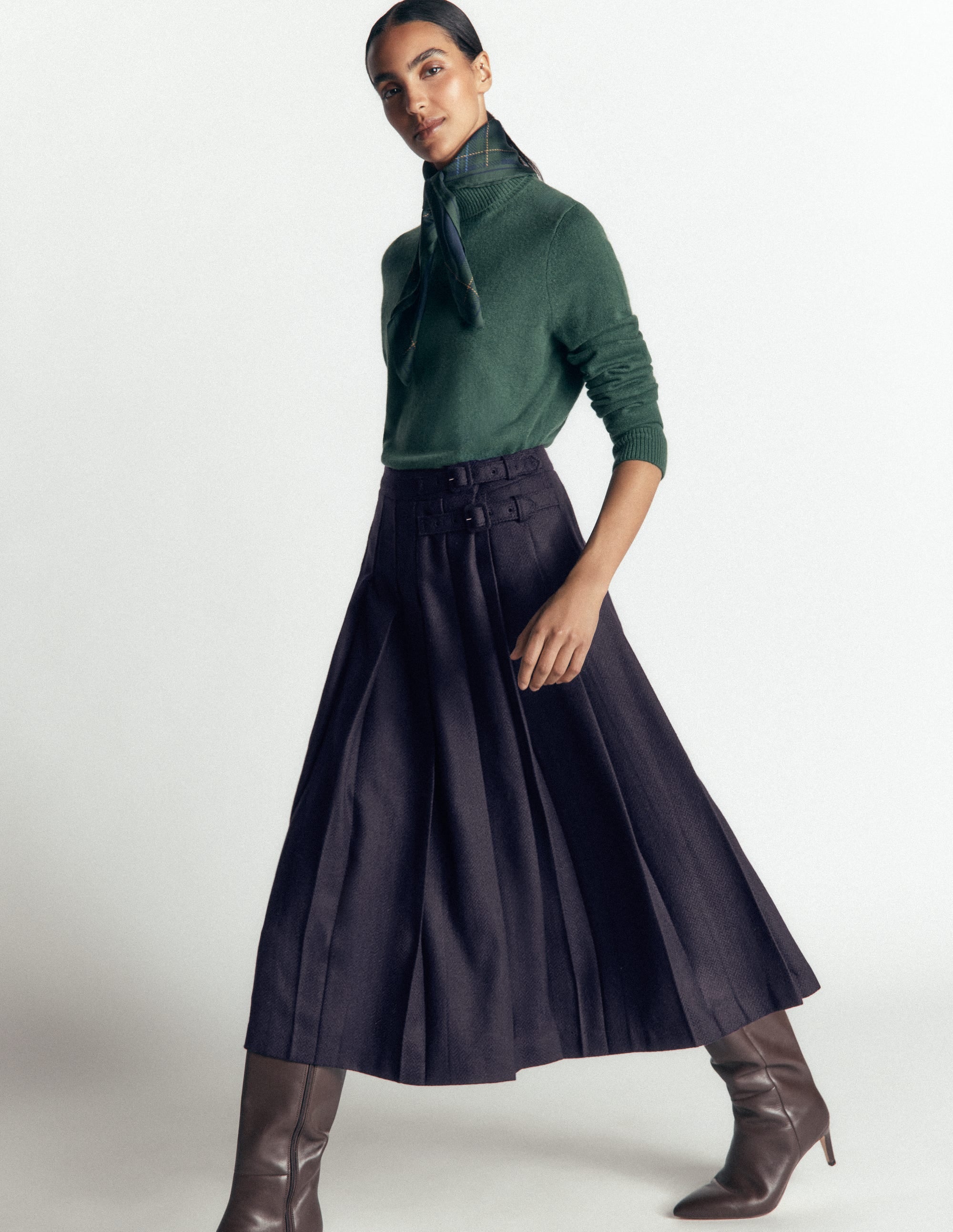 Pleated Midi Kilt-Navy Herringbone - Image 4