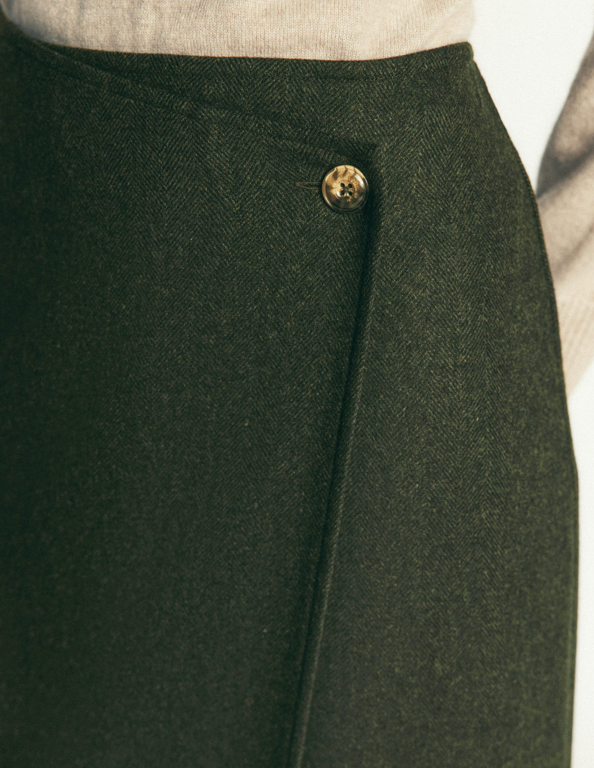 Column Wrap Skirt-Olive Herringbone-2