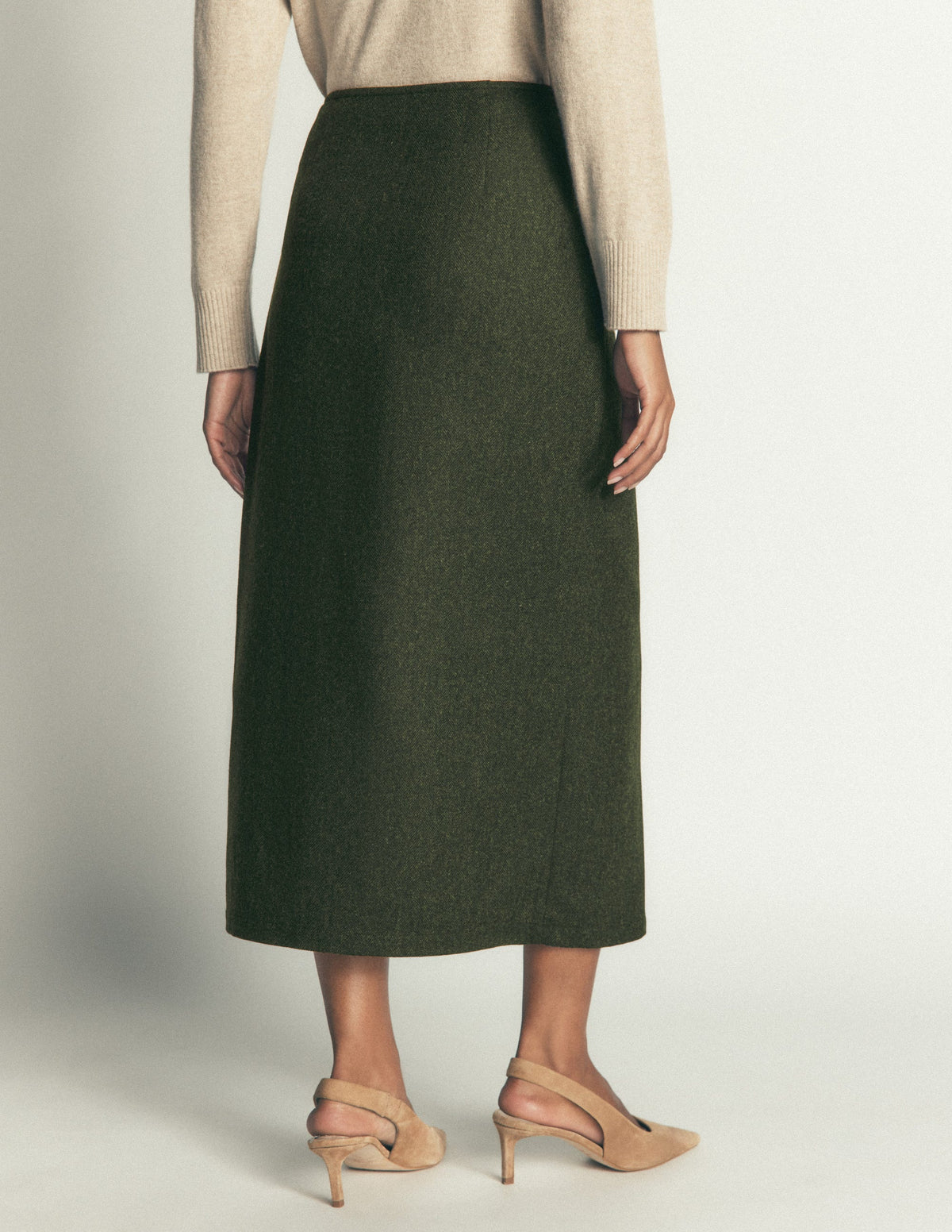Column Wrap Skirt-Olive Herringbone - Image 3