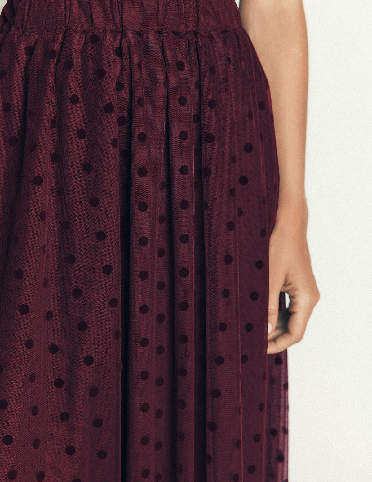 Full Tulle Party Skirt-Dark Cherry Flocked Spot-2