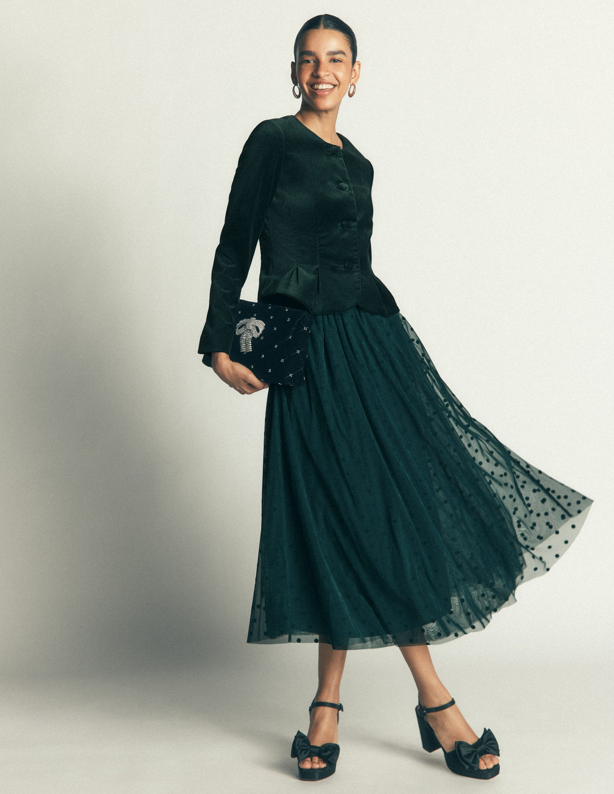 Full Tulle Party Skirt-Midnight Teal Flocked Spot - Image 2