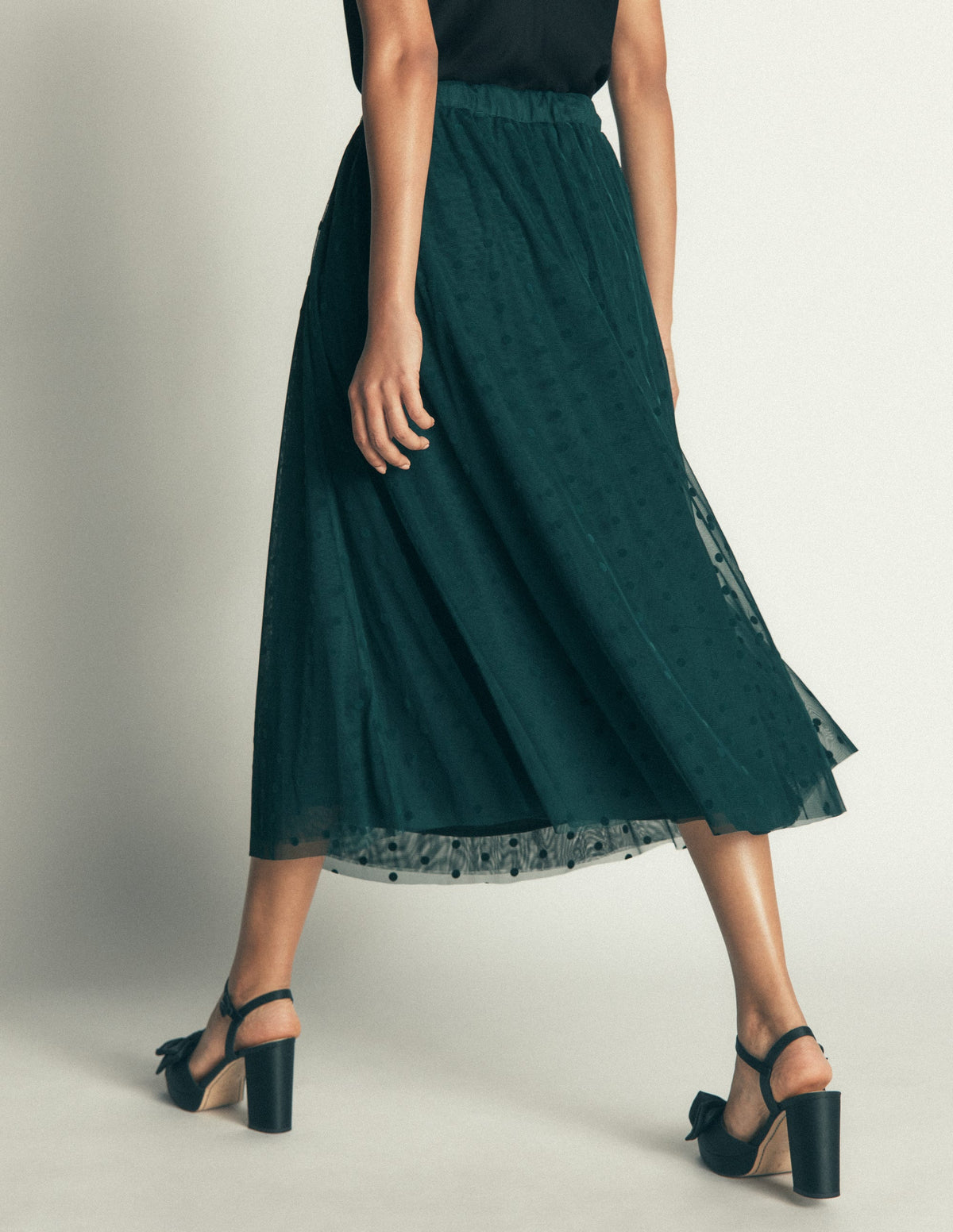 Full Tulle Party Skirt-Midnight Teal Flocked Spot - Image 4