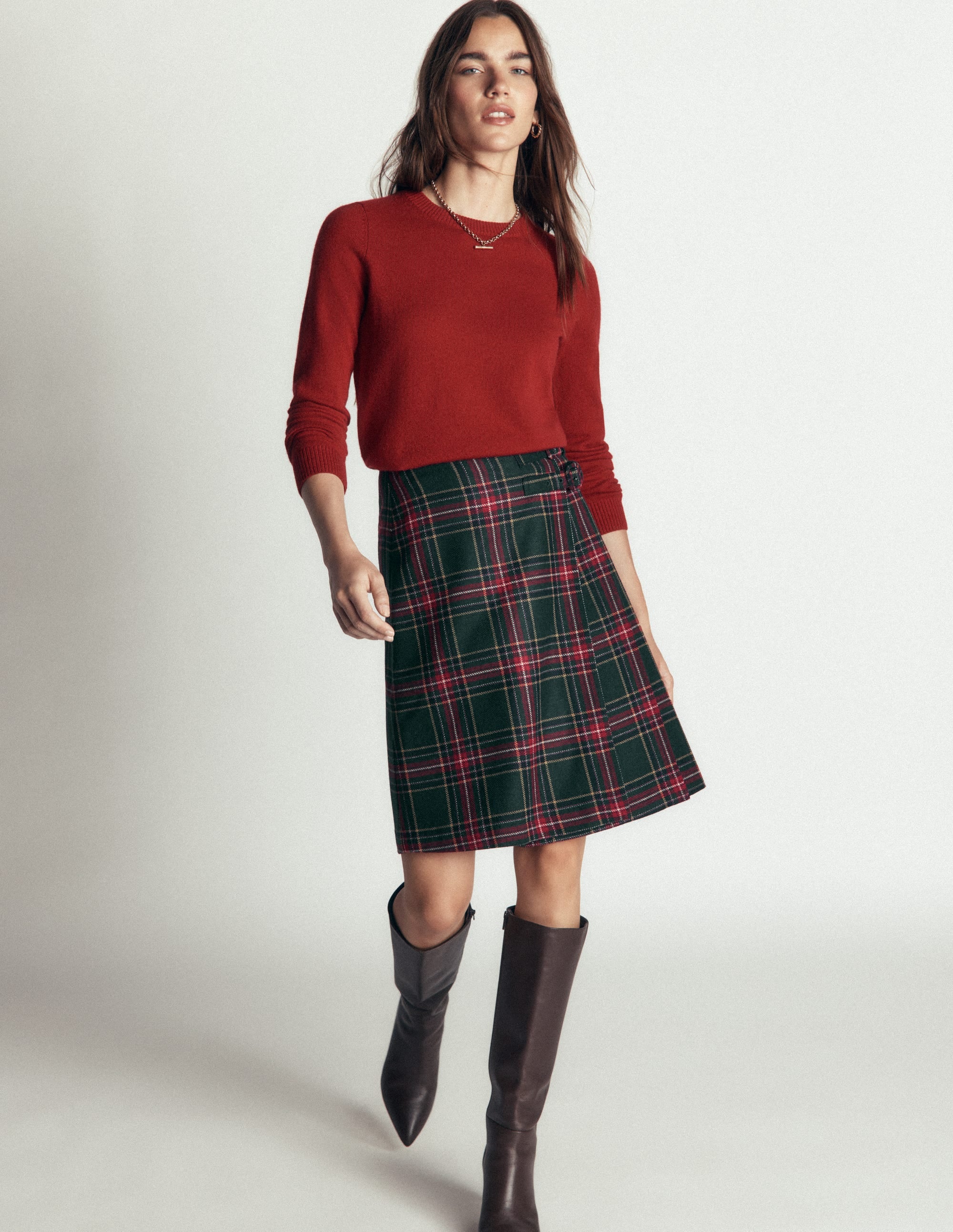 Vera Double Buckle Kilt-Green, Navy And Red Check - Image 1