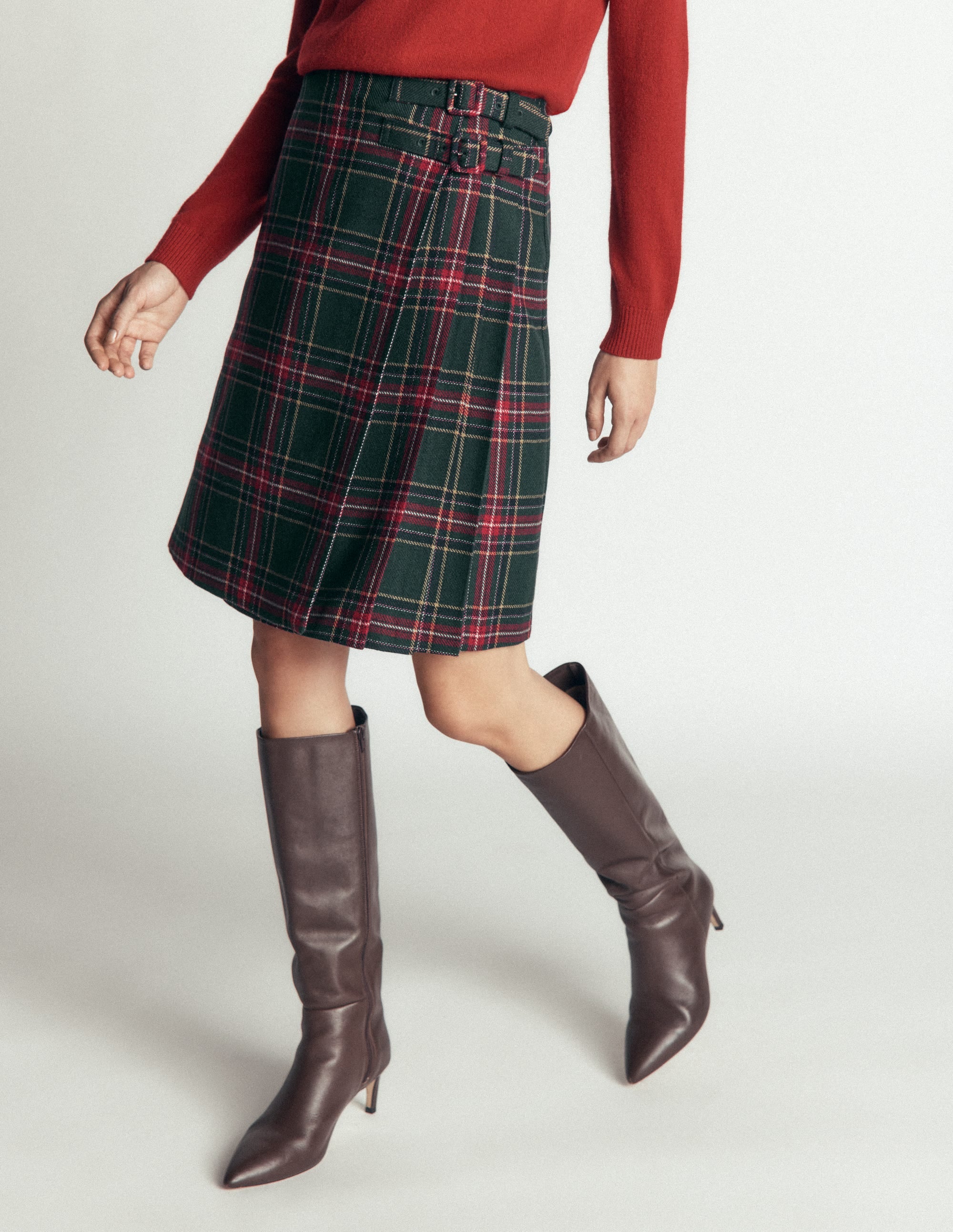 Vera Double Buckle Kilt-Green, Navy And Red Check - Image 5