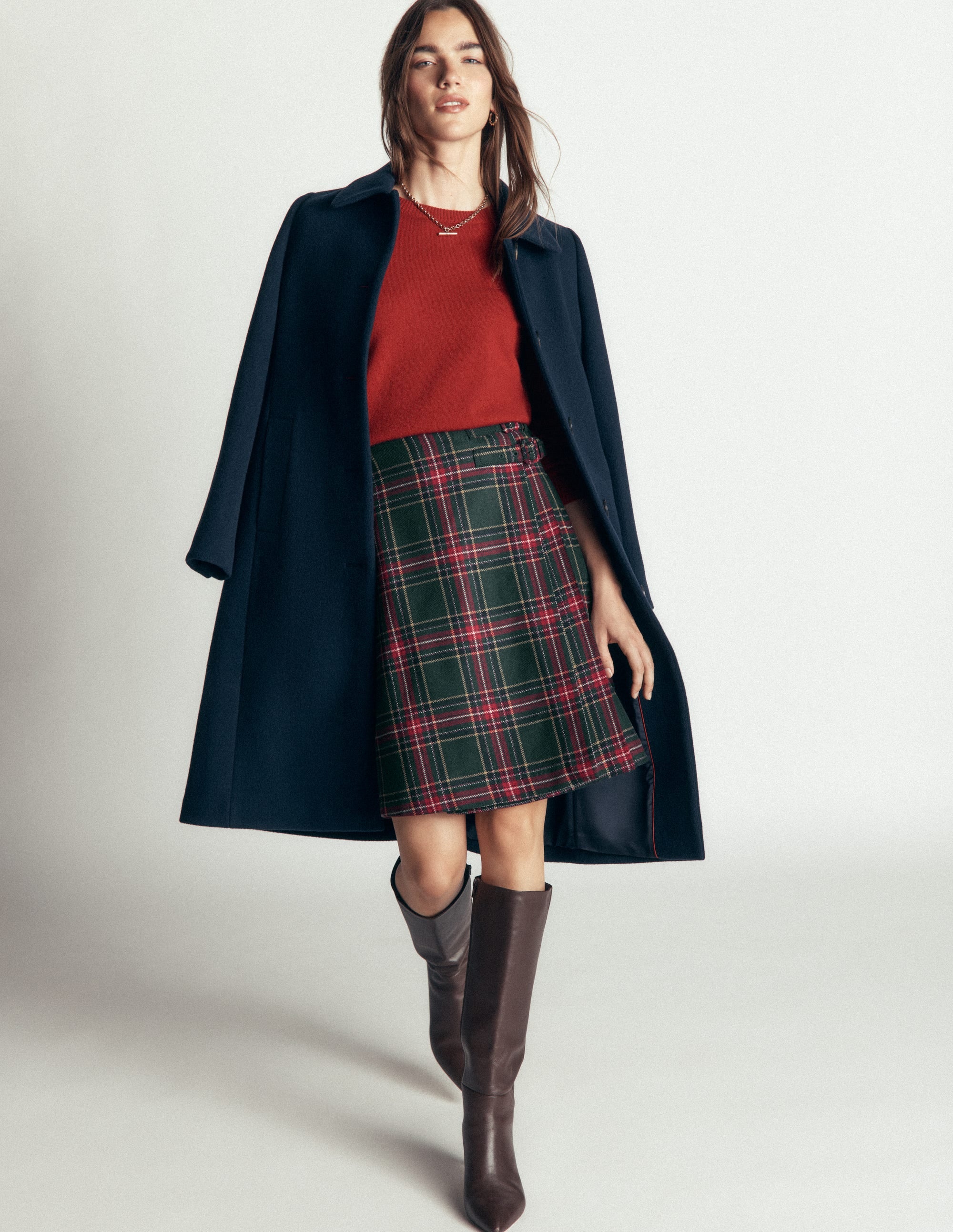 Vera Double Buckle Kilt-Green, Navy And Red Check - Image 6